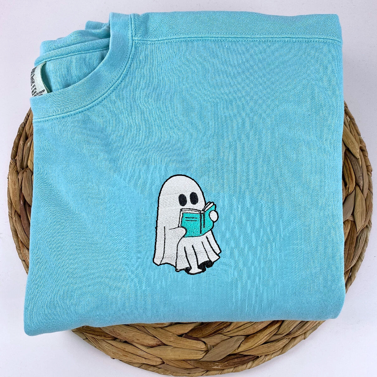 Comfort Color? Embroidered Halloween Ghost Book Lover T-Shirt or Sweatshirt EMHA2608