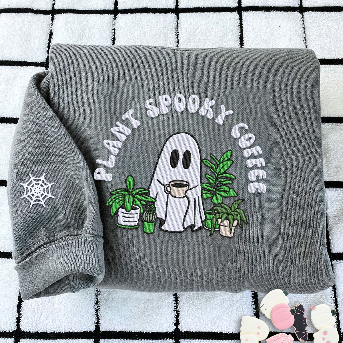 Comfort Color? Embroidered Halloween Ghost Plant Coffee T-Shirt or Sweatshirt EMHA2608