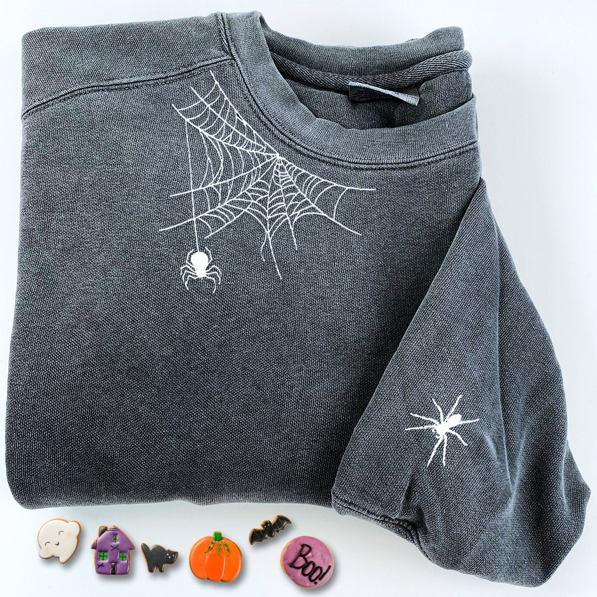 Comfort Color? Embroidered Spiderweb Halloween T-Shirt or Sweatshirt EMHA2608