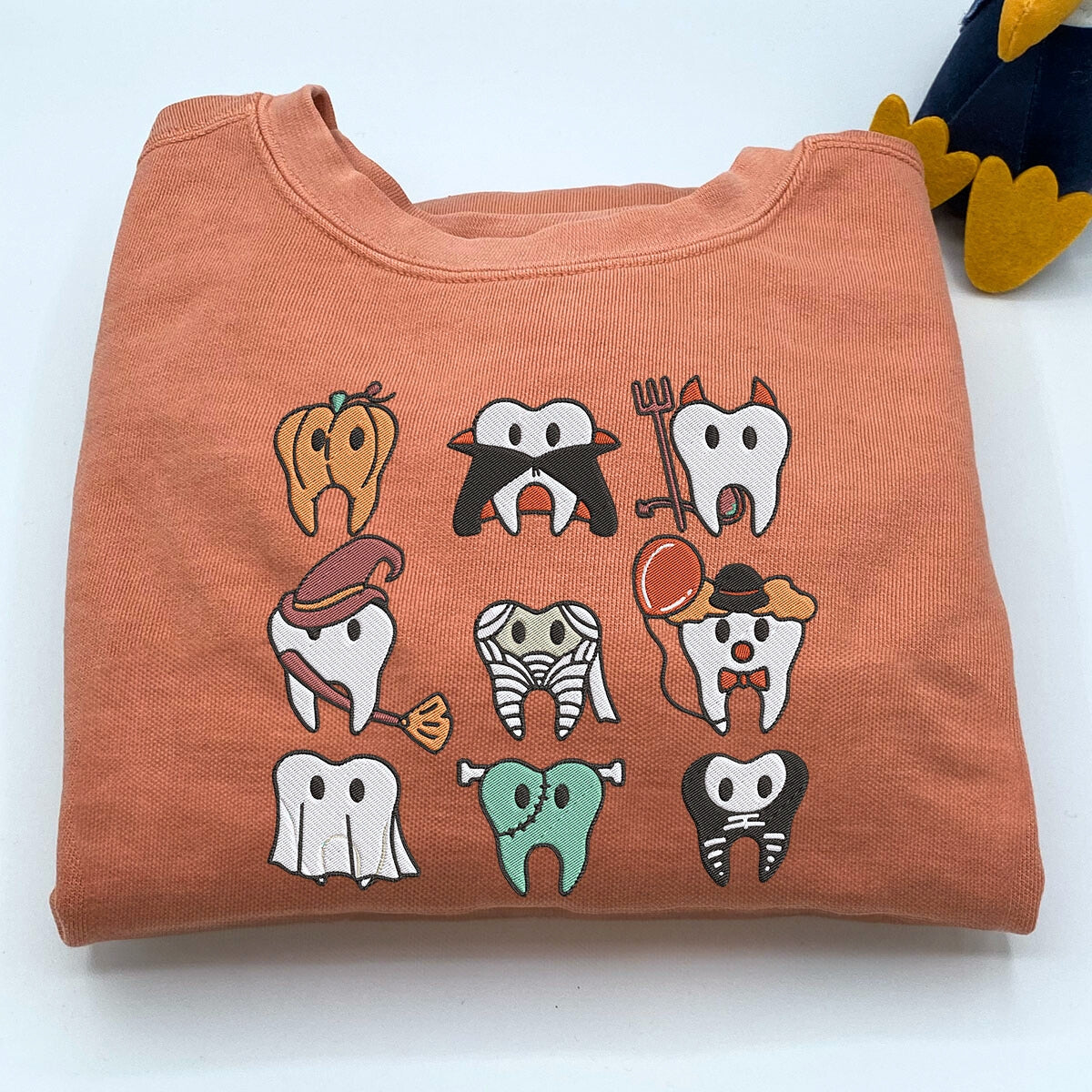 Comfort Color? Embroidered Spooky Halloween Dentist Teeth T-Shirt or Sweatshirt EMHA2608