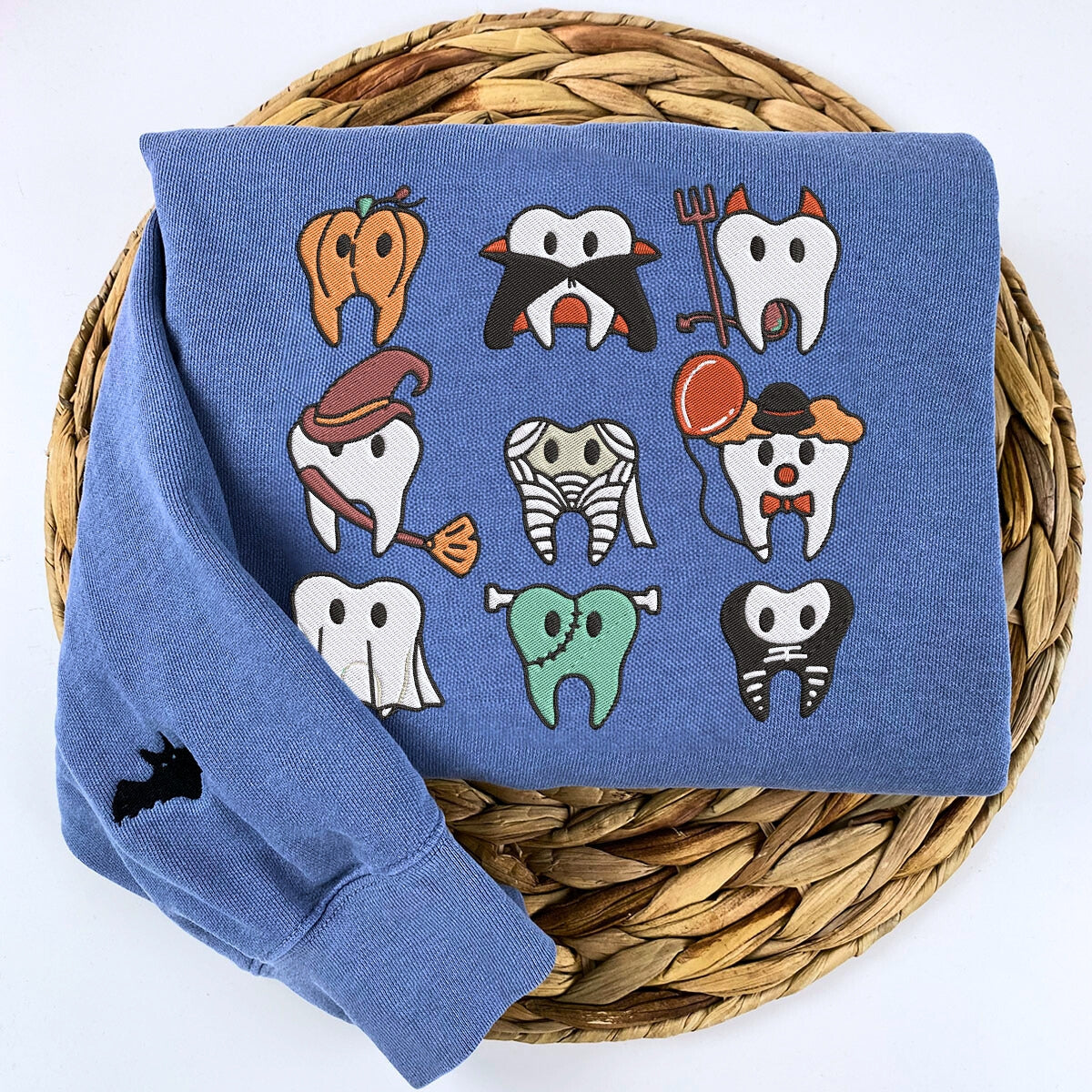 Comfort Color? Embroidered Spooky Halloween Dentist Teeth T-Shirt or Sweatshirt EMHA2608