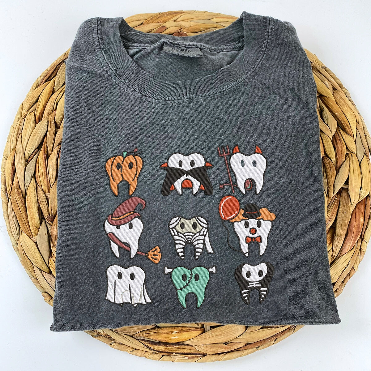 Comfort Color? Embroidered Spooky Halloween Dentist Teeth T-Shirt or Sweatshirt EMHA2608