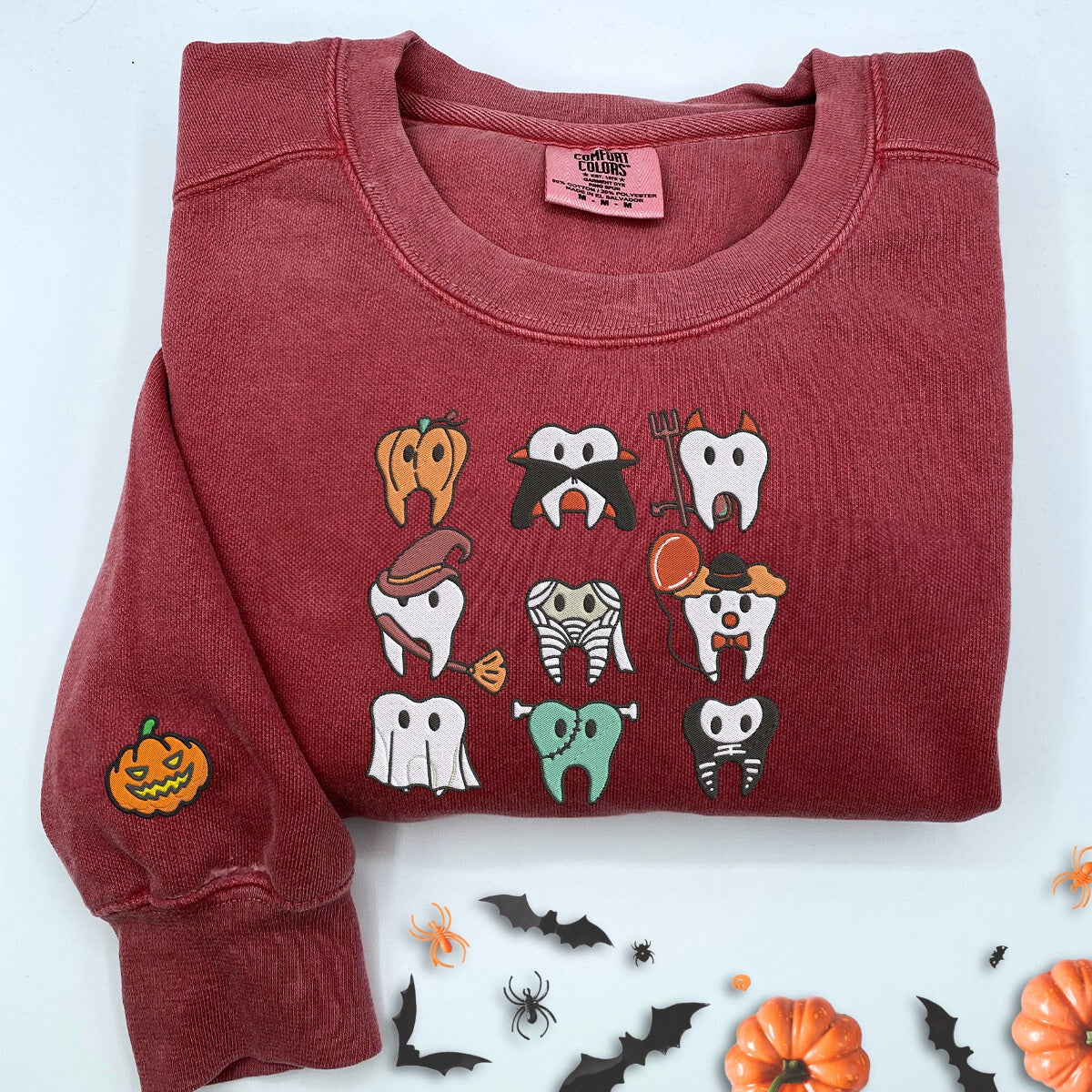 Comfort Color? Embroidered Spooky Halloween Dentist Teeth T-Shirt or Sweatshirt EMHA2608