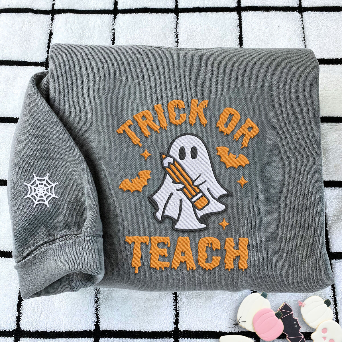 Comfort Color? Embroidered Trick or Teach Halloween T-Shirt or Sweatshirt EMHA2608