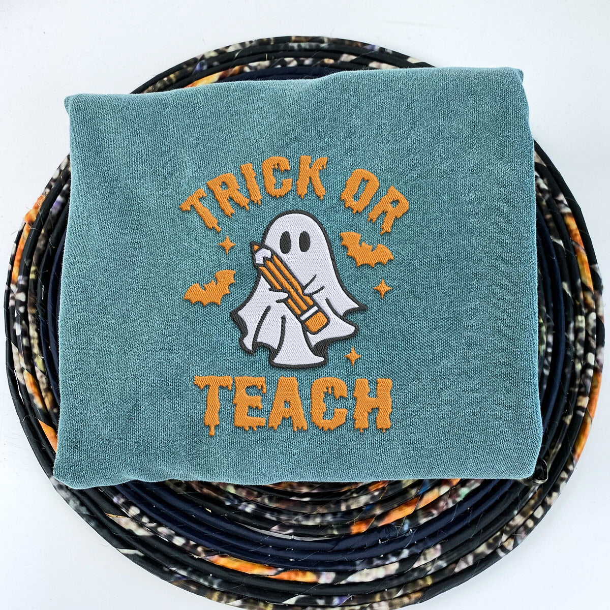 Comfort Color? Embroidered Trick or Teach Halloween T-Shirt or Sweatshirt EMHA2608