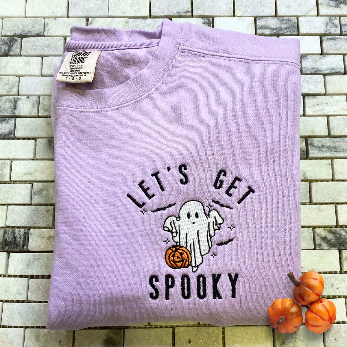 Comfort Color? Spooky Season Crewneck, Let's Get Spooky Embroidered Halloween Sweatshirts, Hoodie EMHA2608