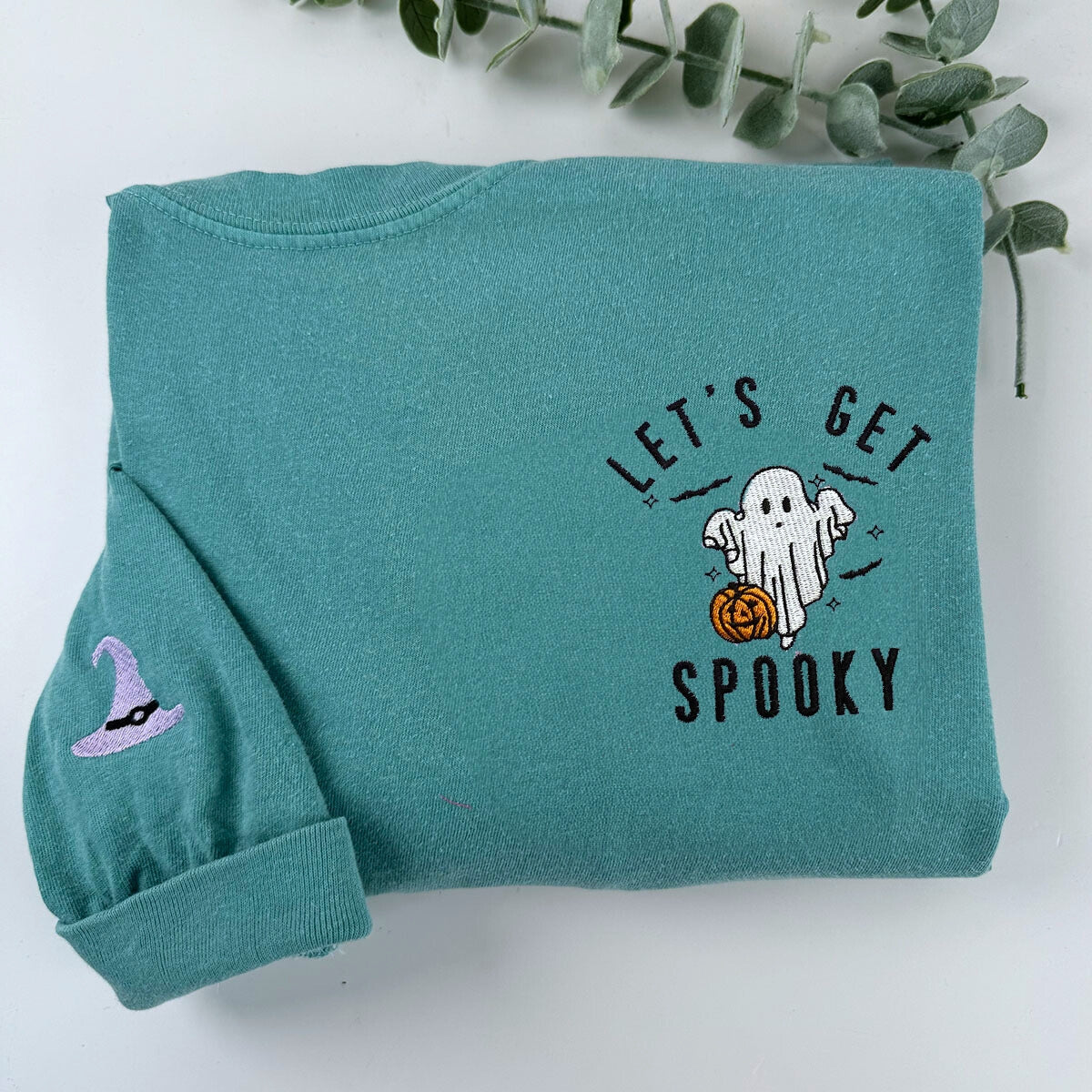 Comfort Color? Spooky Season Crewneck, Let's Get Spooky Embroidered Halloween Sweatshirts, Hoodie EMHA2608