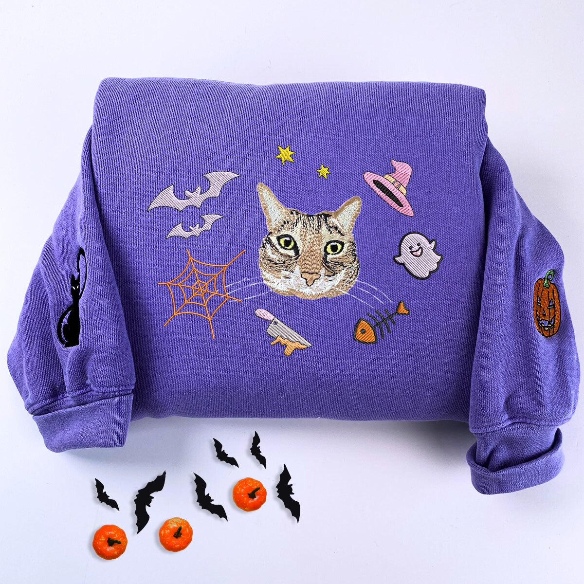 Comfort Colors? Custom Embroidered Halloween Cat Portrait T-Shirt or Sweatshirt EMHA2608