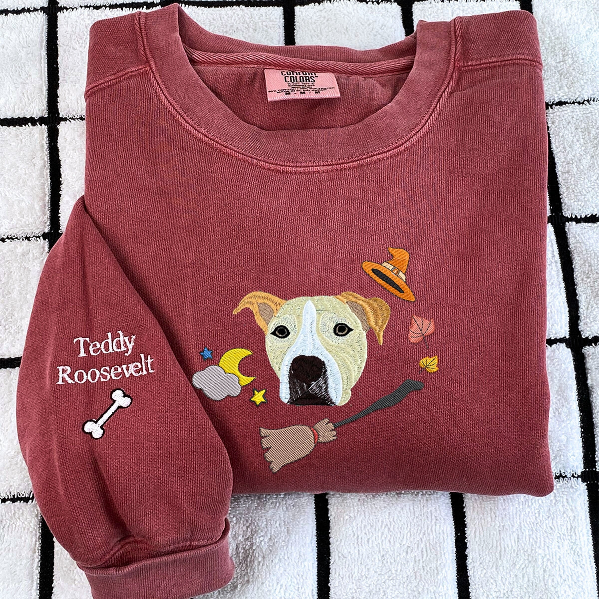 Comfort Colors? Custom Embroidered Halloween Dog Portrait T-Shirt or Sweatshirt EMHA2608