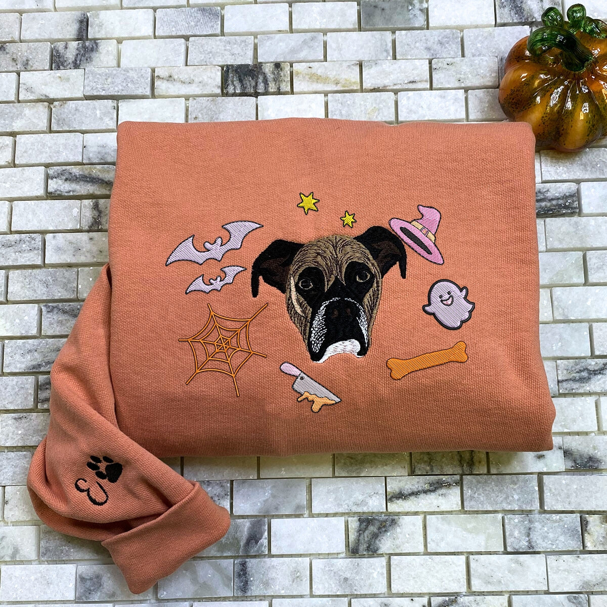 Comfort Colors? Custom Embroidered Halloween Dog Portrait T-Shirt or Sweatshirt EMHA2608