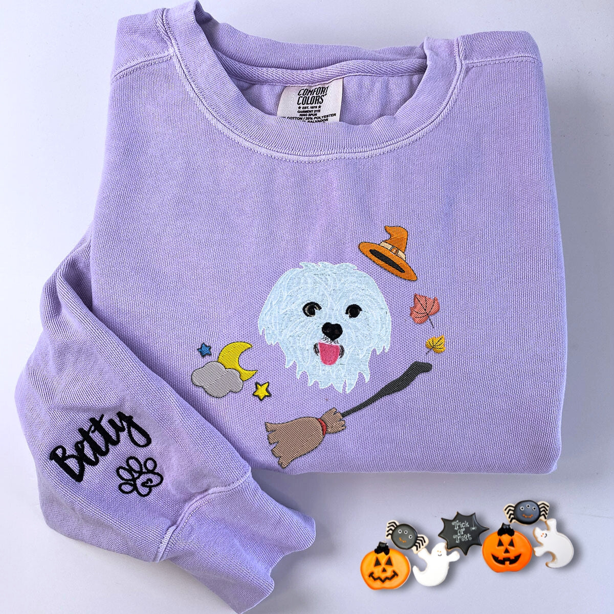 Comfort Colors? Custom Embroidered Halloween Dog Portrait T-Shirt or Sweatshirt EMHA2608