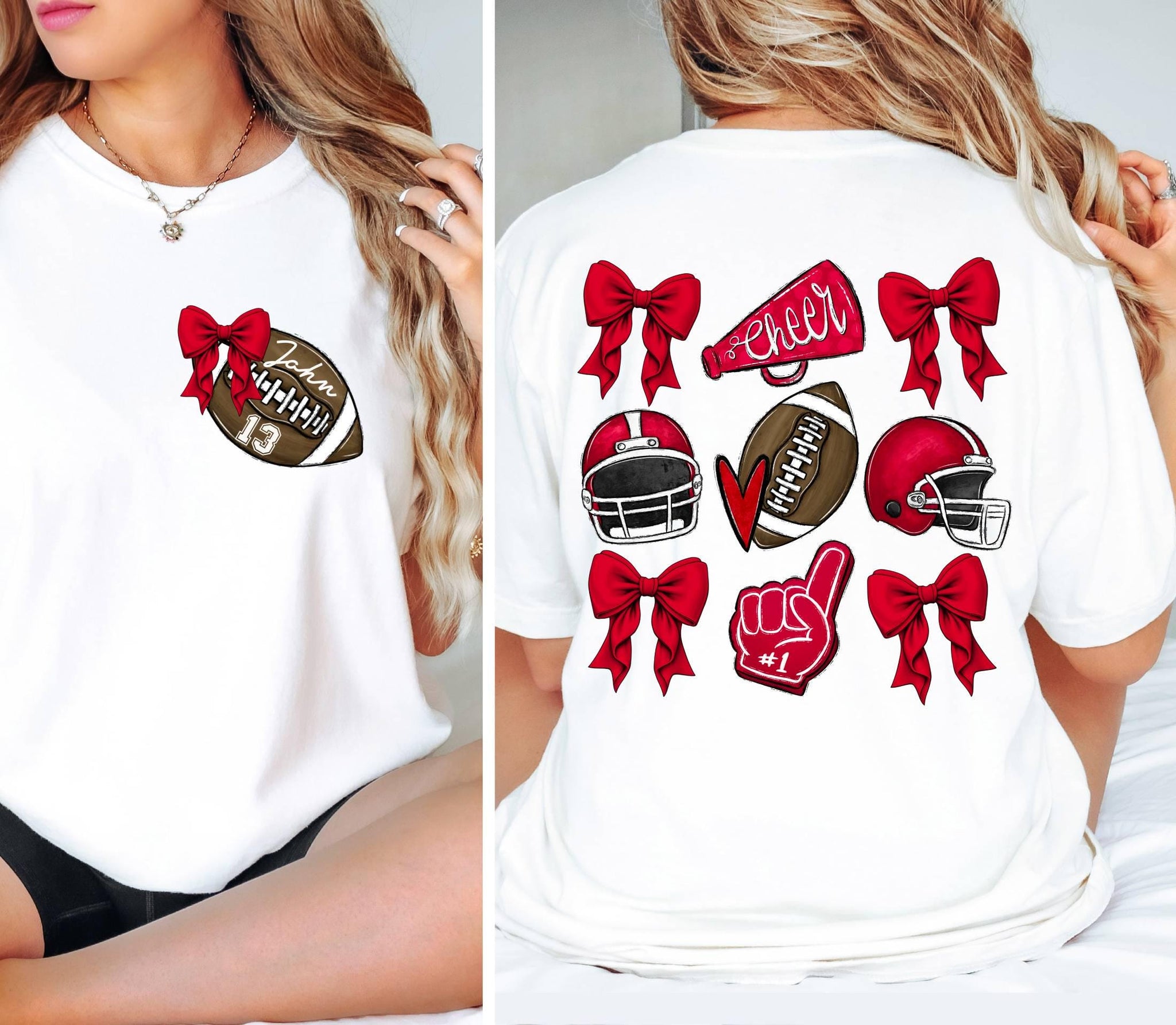 Comfort Colors? Custom Football Mom Shirt, Mascot Bow Front & Back Shirt Coquette Bow School Spirit Tshirt,Cute Cheerleader Cheer Mascot Tee  FB2308