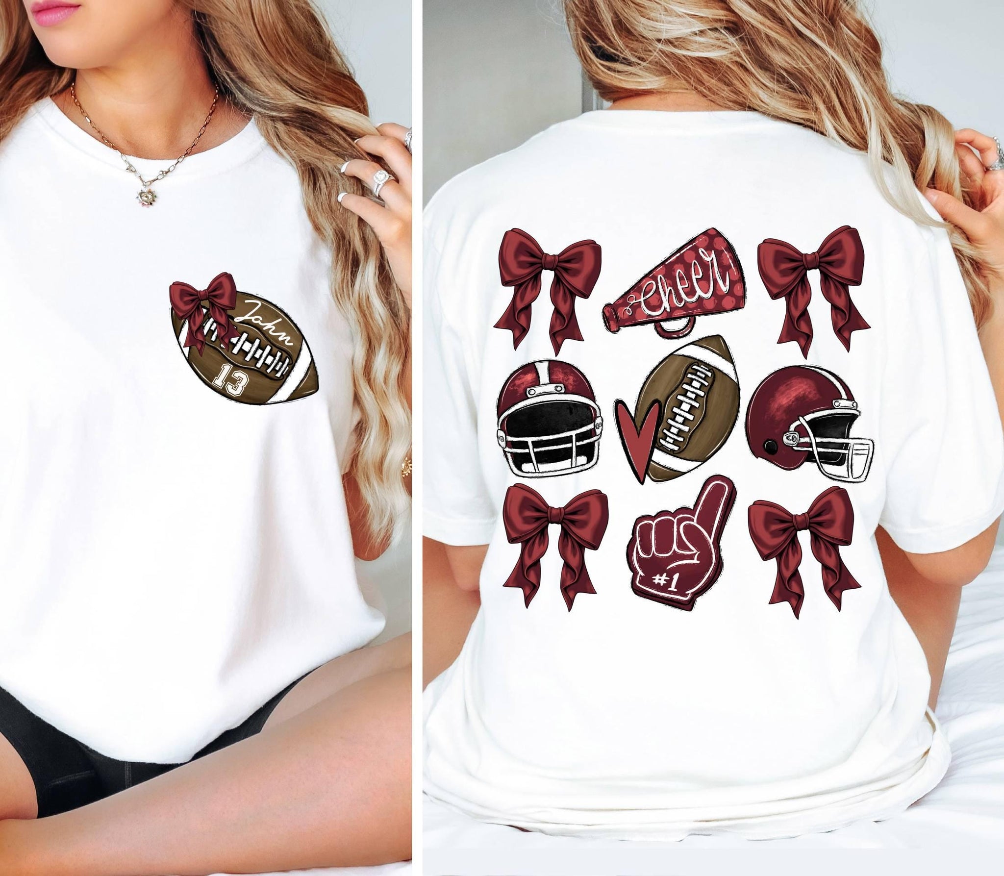 Comfort Colors? Custom Football Mom Shirt, Mascot Bow Front & Back Shirt Coquette Bow School Spirit Tshirt,Cute Cheerleader Cheer Mascot Tee CUSFB