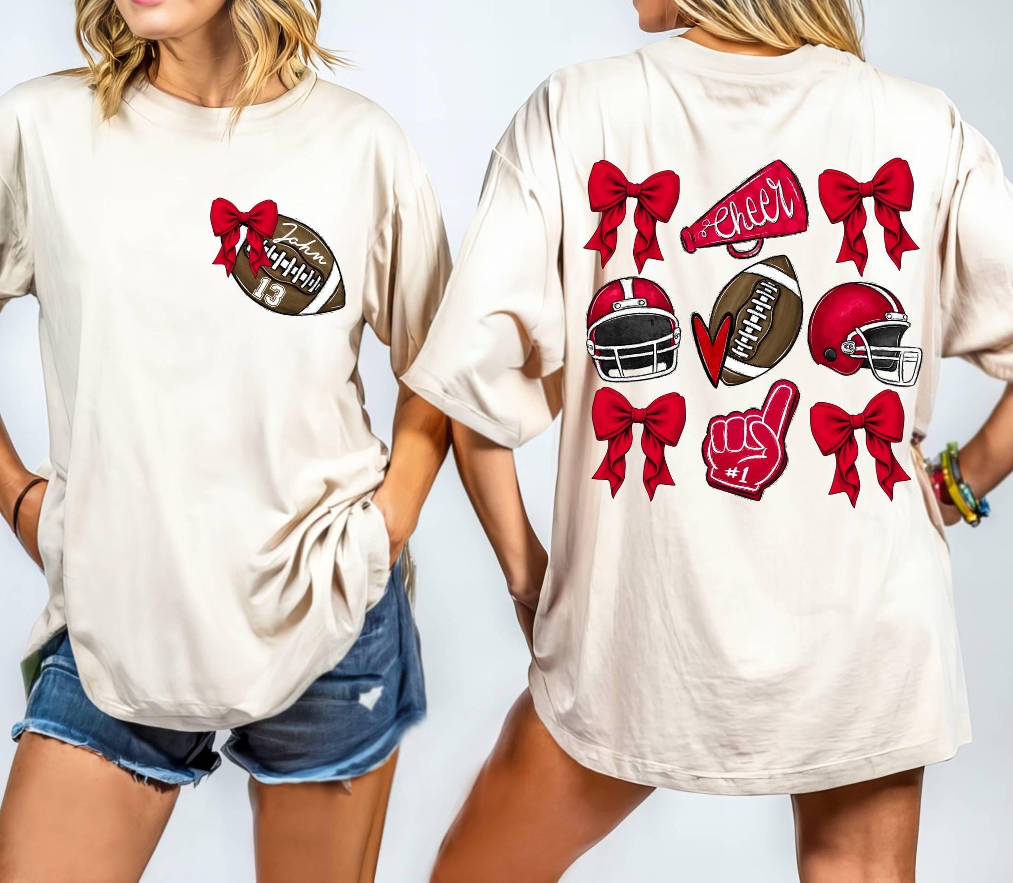 Comfort Colors? Custom Football Mom Shirt, Mascot Bow Front & Back Shirt Coquette Bow School Spirit Tshirt,Cute Cheerleader Cheer Mascot Tee CUSFB