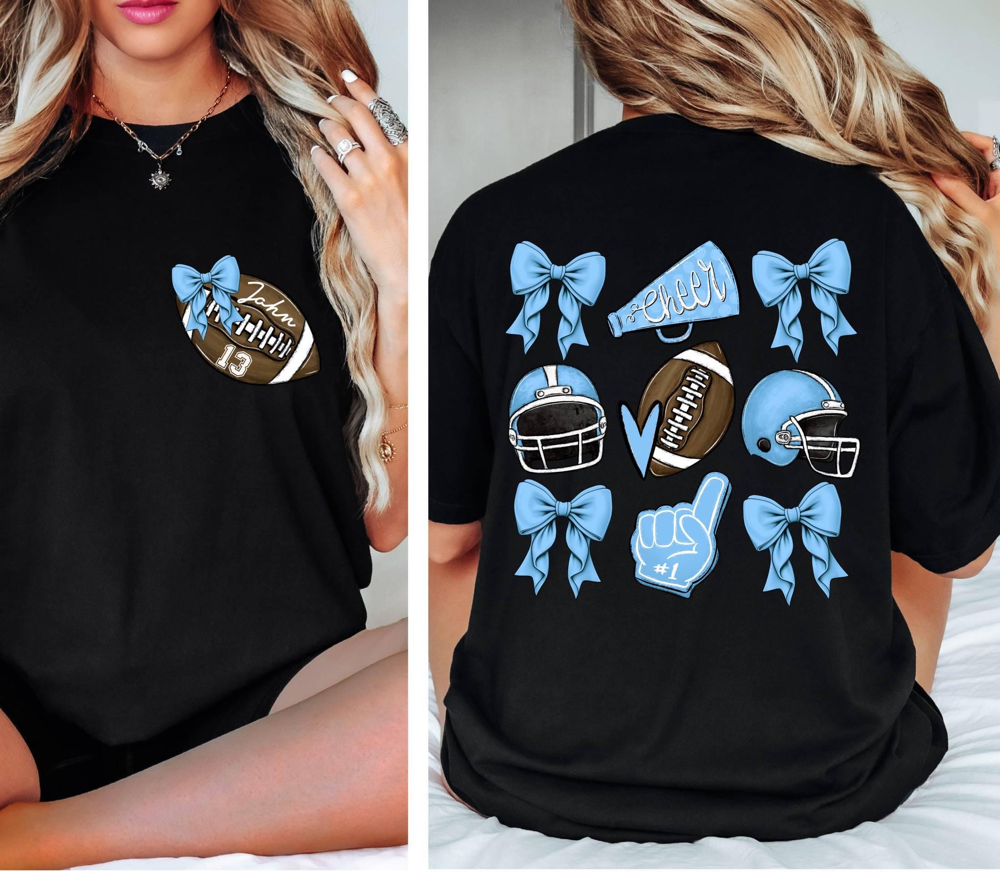 Comfort Colors? Custom Football Mom Shirt, Mascot Bow Front & Back Shirt Coquette Bow School Spirit Tshirt,Cute Cheerleader Cheer Mascot Tee  FB2308