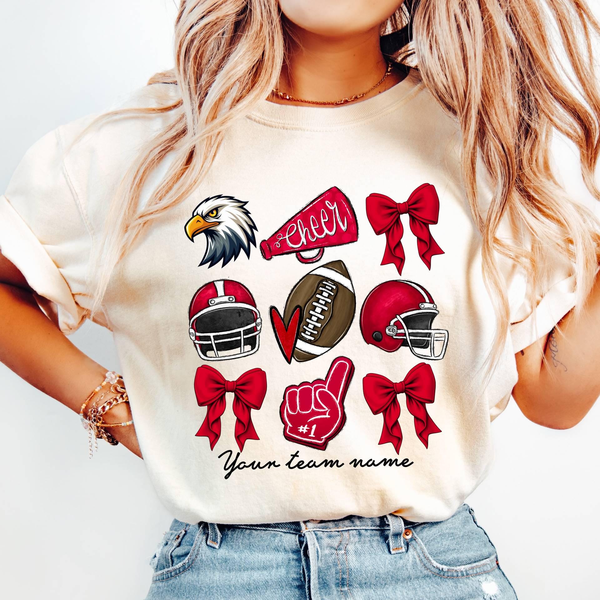 Comfort ColorsCustom Football Cheer Mom Shirt, Cute Mascot Bow Shirt,Coquette Bow School Spirit Tee,Football Team Shirt,Custom Game Day Tee 1 FB2308