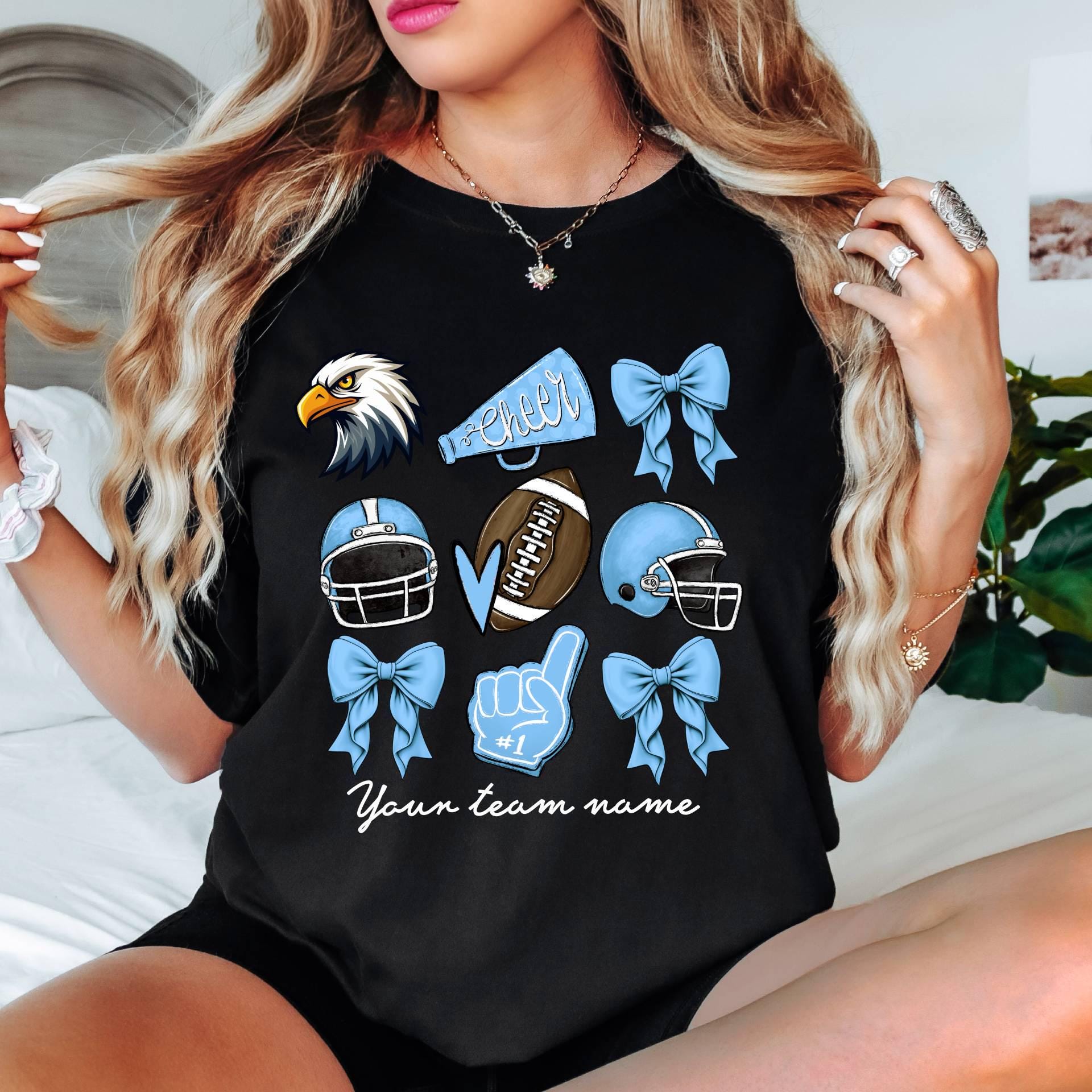 Comfort ColorsCustom Football Cheer Mom Shirt, Cute Mascot Bow Shirt,Coquette Bow School Spirit Tee,Football Team Shirt,Custom Game Day Tee 1 FB2308