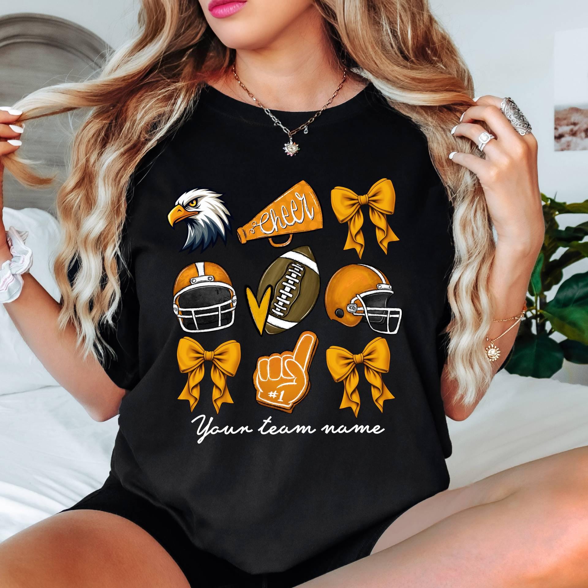 Comfort ColorsCustom Football Cheer Mom Shirt, Cute Mascot Bow Shirt,Coquette Bow School Spirit Tee,Football Team Shirt,Custom Game Day Tee  FB2308