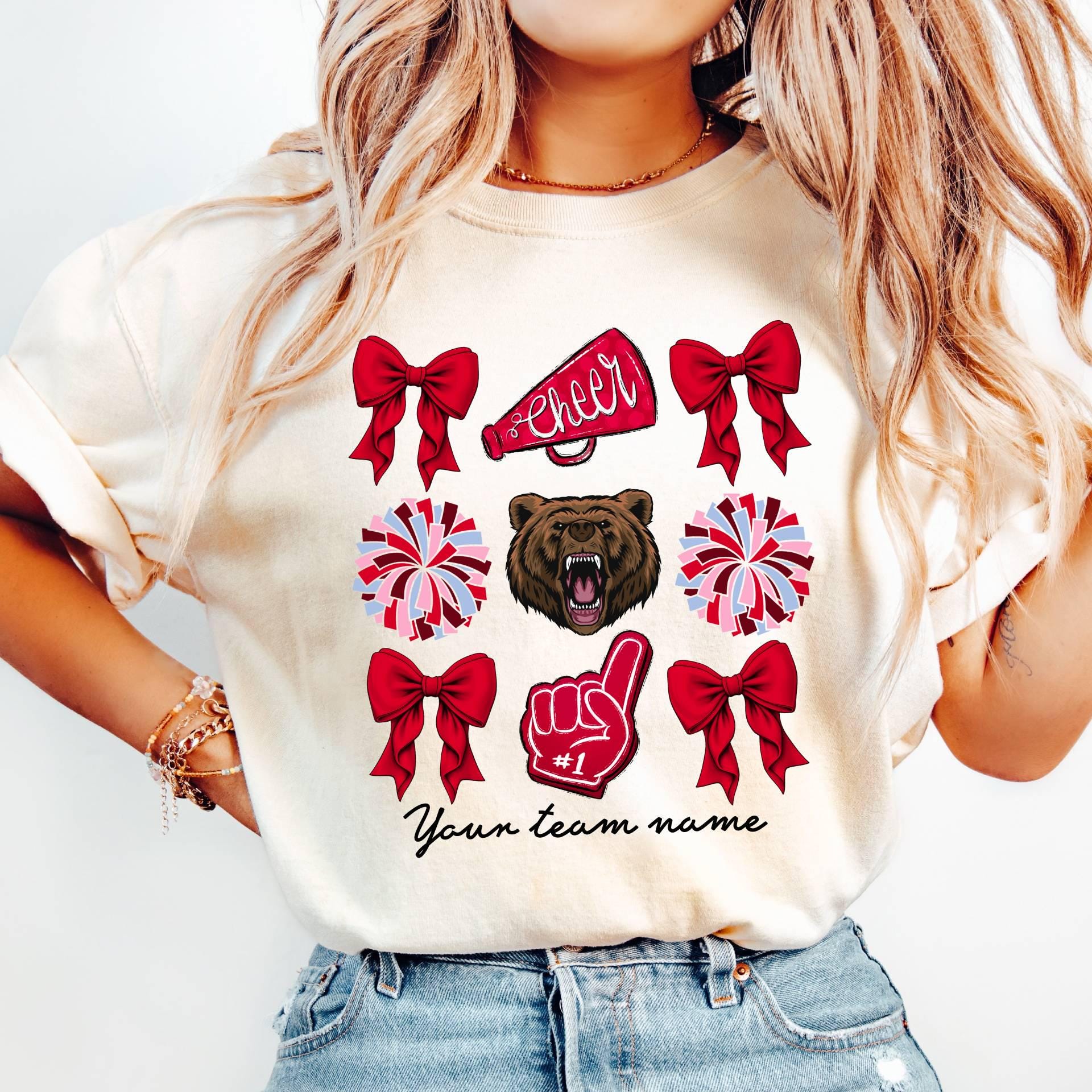 Comfort Colors?Custom Football Cheer Mom Shirt,Cheer Mascot Bow Shirt,Coquette Bow School Spirit Tee,Football Team Shirt,Custom Game Day Tee  FB2308