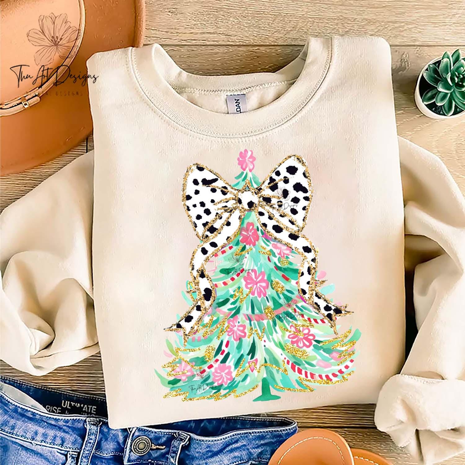 Coquette Colorful glitter Christmas Tree png. Girls Christmas Bow Christmas girls winter png kids santa design bow acrylic brushstroke SCU