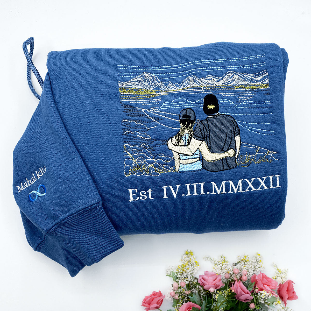 Personalized Anniversary Gifts for Couples, Custom Embroidered Sweatshirt / Hoodie Matching Wedding 1 - 50 Year em2