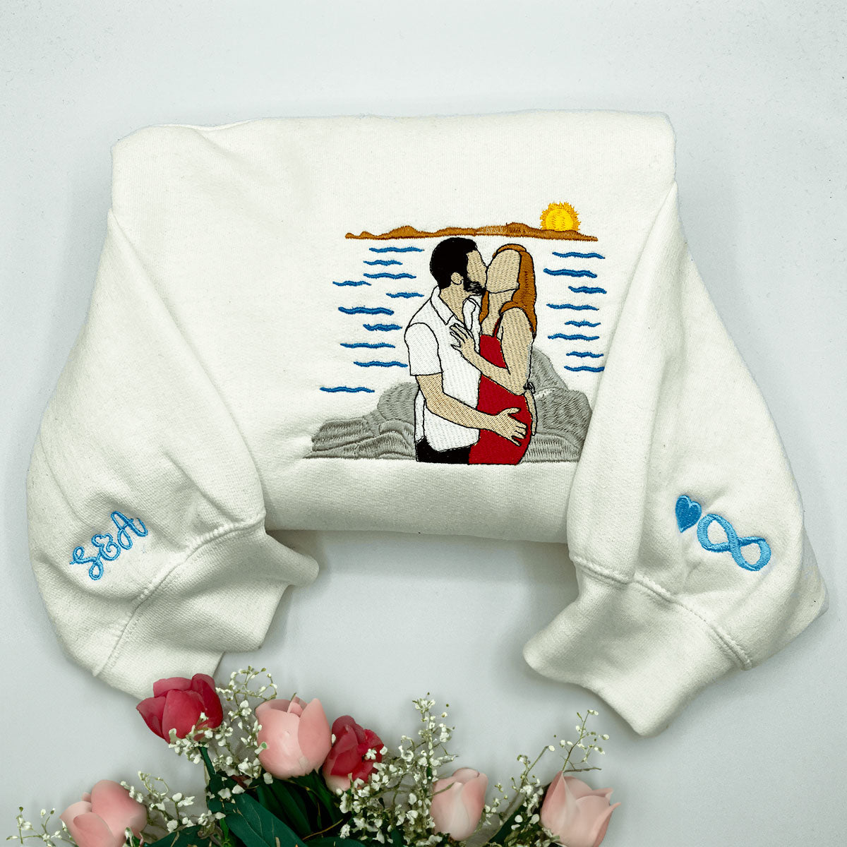 Personalized Anniversary Gifts for Couples, Custom Embroidered Sweatshirt / Hoodie Matching Wedding 1 - 50 Year em2