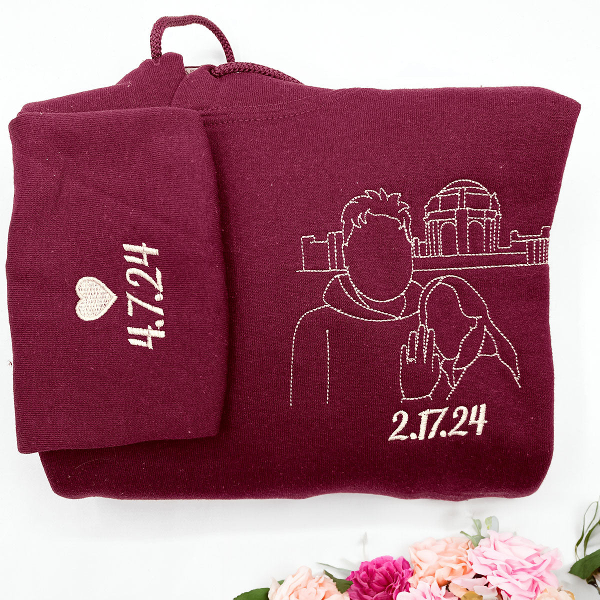 Personalized Anniversary Gifts for Couples, Custom Embroidered Sweatshirt / Hoodie Matching Wedding 1 - 50 Year em2