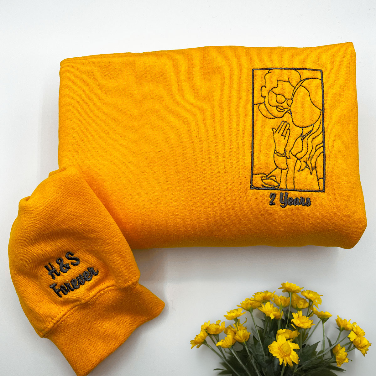 Personalized Anniversary Gifts for Couples, Custom Embroidered Sweatshirt / Hoodie Matching Wedding 1 - 50 Year em2