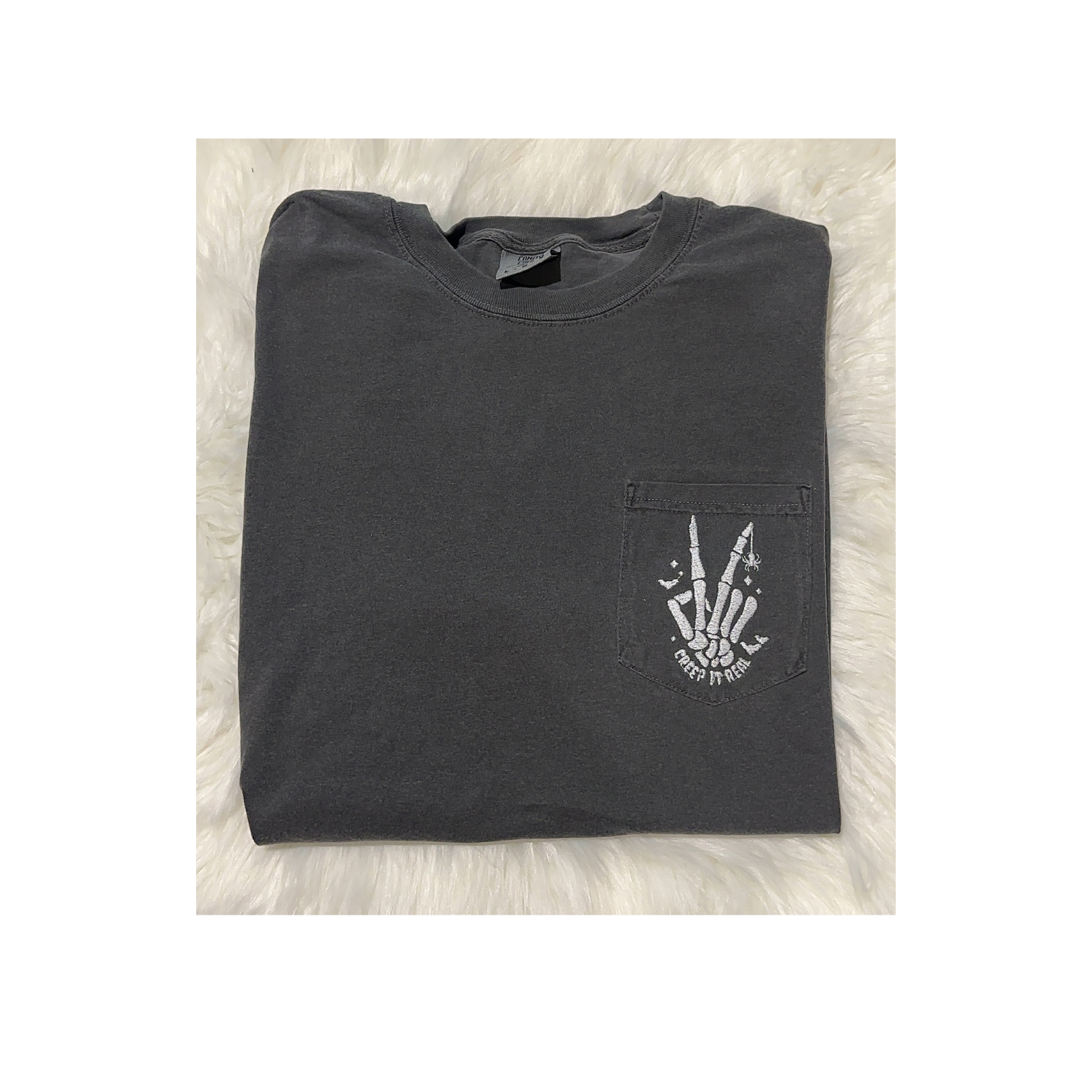 Creep it real skeleton hand embroidered Comfort Colors pocket tee, Halloween tshirt, spooky season, embroidered spooky season shirt EMHA2608