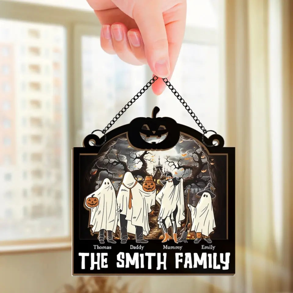 Creepy And Full Of Love, Our Family Halloween Rocks - Family Personalized Window Hanging Suncatcher - Halloween Gift For Family Members  ORHA2208