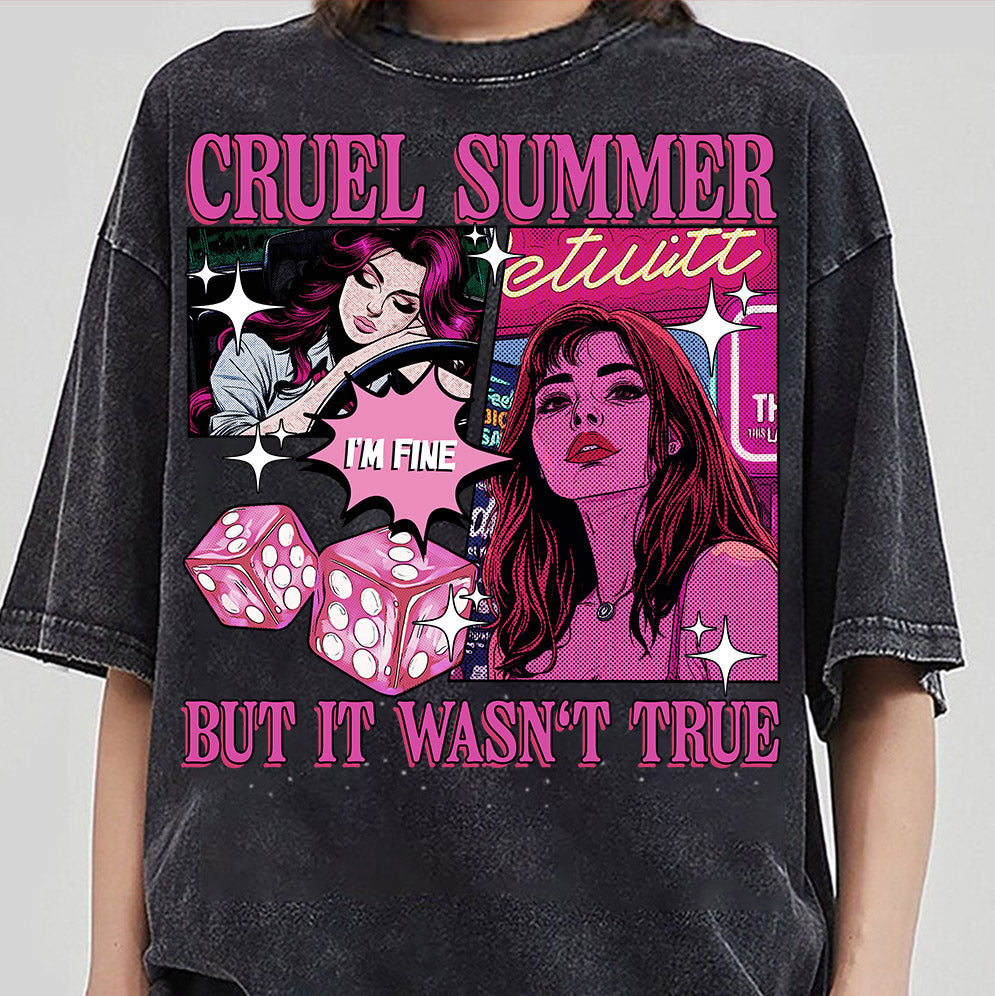 Cruel Summer Shirt, Retro Girl Aesthetic, I'm Fine, But It Wasn't True, Music Lover Song Lyrics