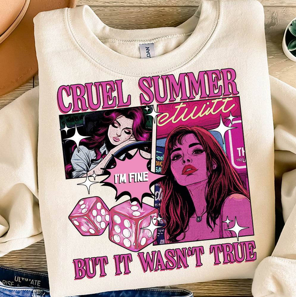 Cruel Summer Shirt, Retro Girl Aesthetic, I'm Fine, But It Wasn't True, Music Lover Song Lyrics