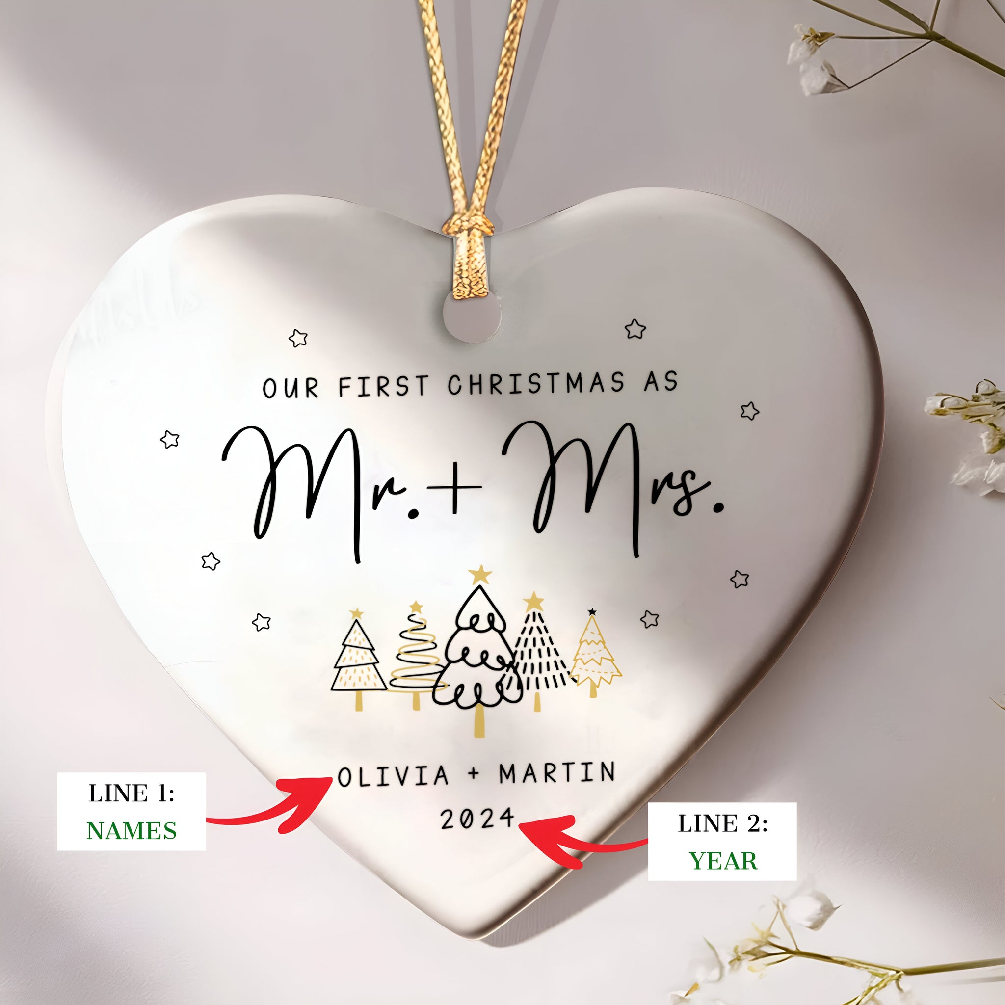 Custom Mr and Mrs Ornament, Engagement Ornament Gift For Couple, Newlywed Gift, Wedding Christmas Ornaments, Anniversary Gift For Husband Wife CY06-05 ORN2509