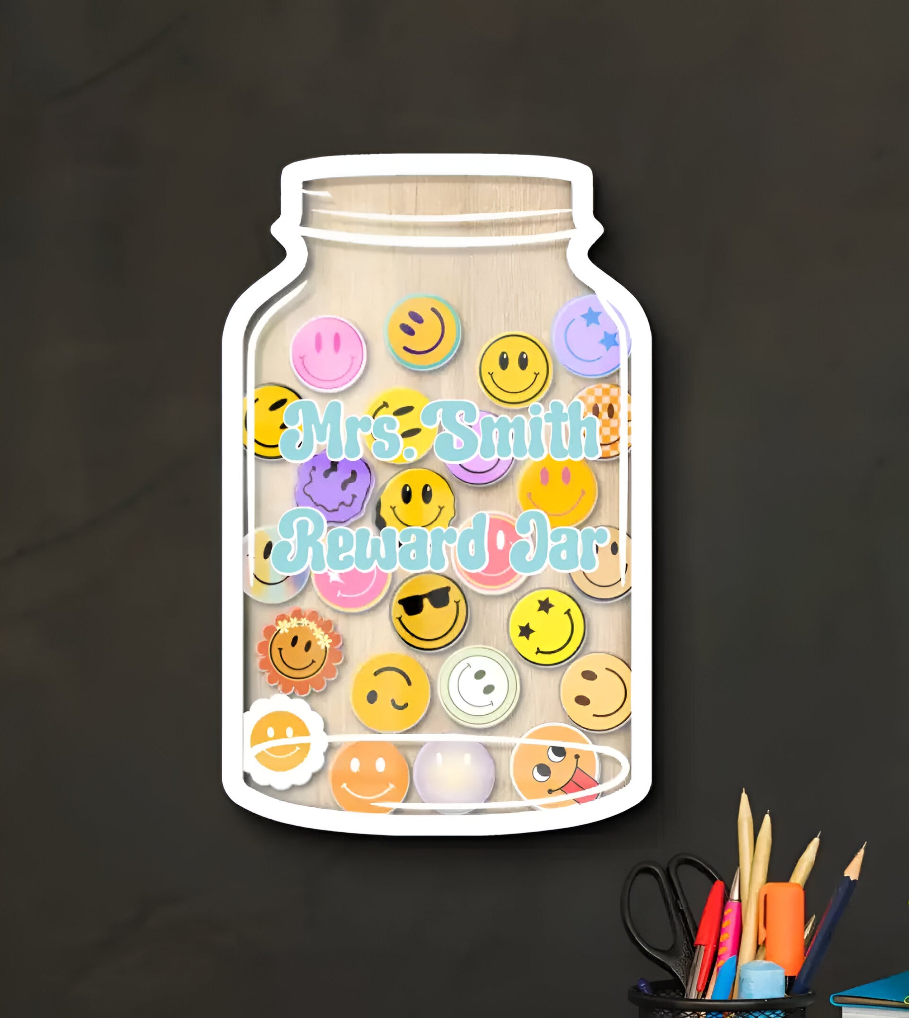 Custom Magnetic Reward Jar For Classrooms With Smiley Face Tokens- Motivational Goal Tracker  - Gift For Teachers Rejar