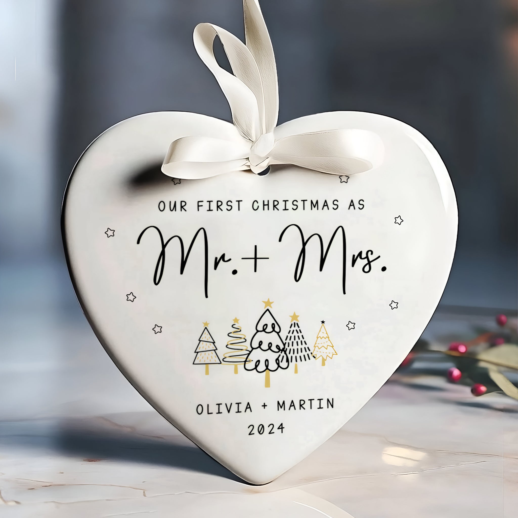Custom Mr and Mrs Ornament, Engagement Ornament Gift For Couple, Newlywed Gift, Wedding Christmas Ornaments, Anniversary Gift For Husband Wife CY06-05 ORN2509