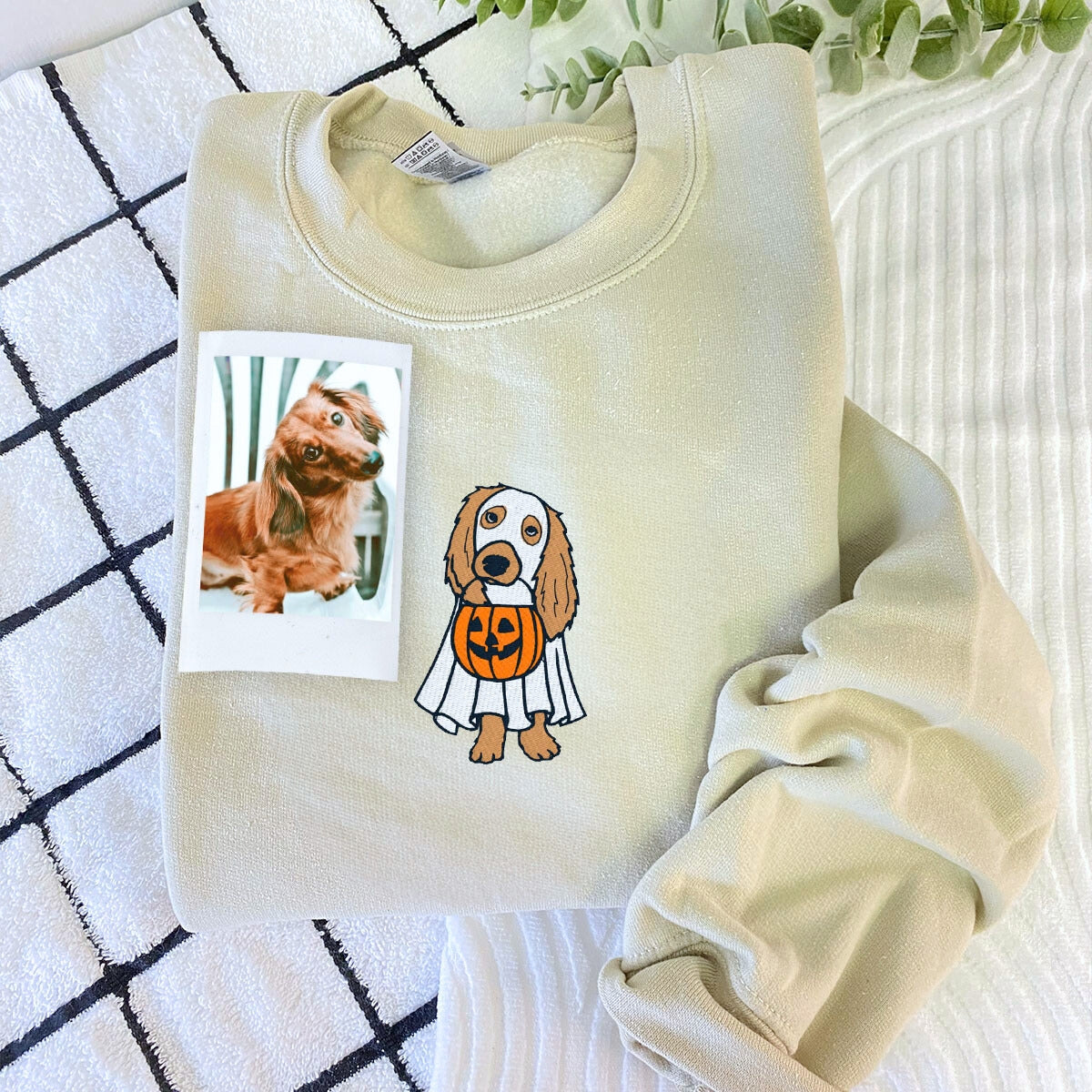 Custom Dog Embroidered Halloween Ghost Dog Sweatshirt or Hoodie EMHA2608