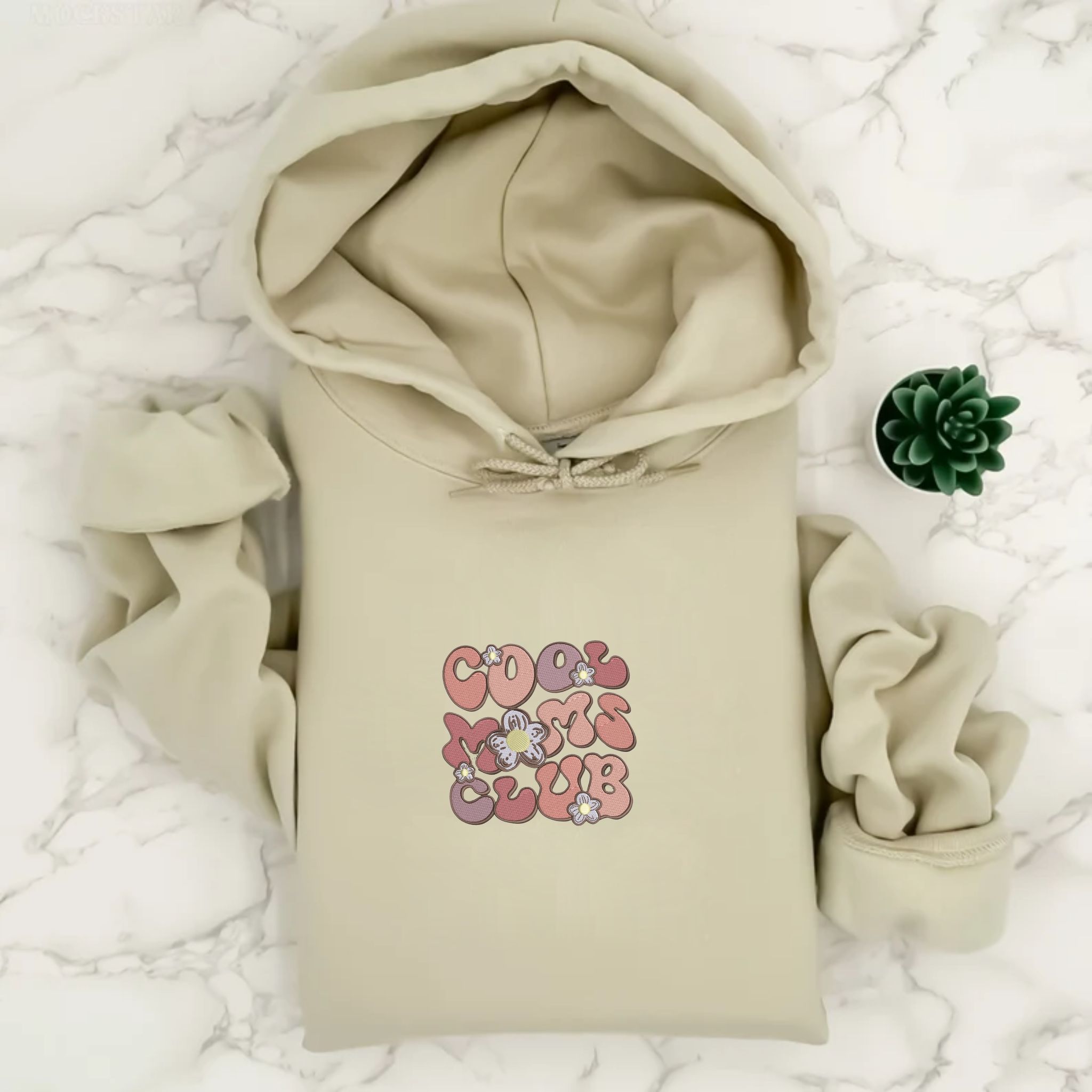 Custom Embroidered Cool Mom Club Hoodie, Personalized Hoodie With Initial On Sleeve EM5