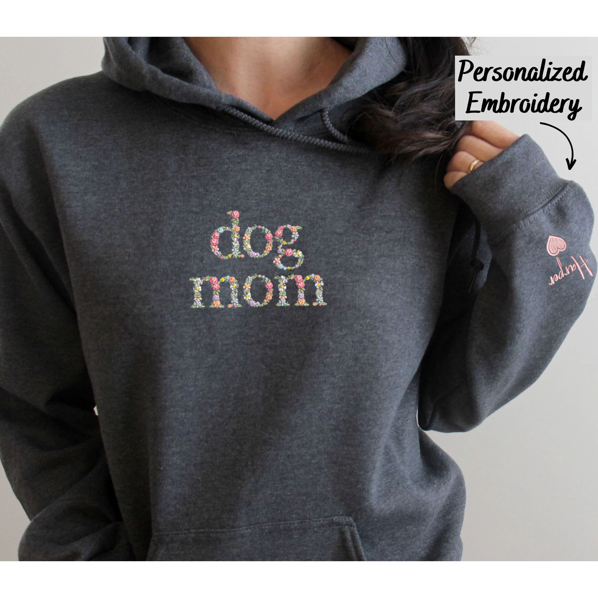 Custom Embroidered Dog Mom Hoodie, Personalized Hoodie With Icon, Gift For Dog Owners EM3