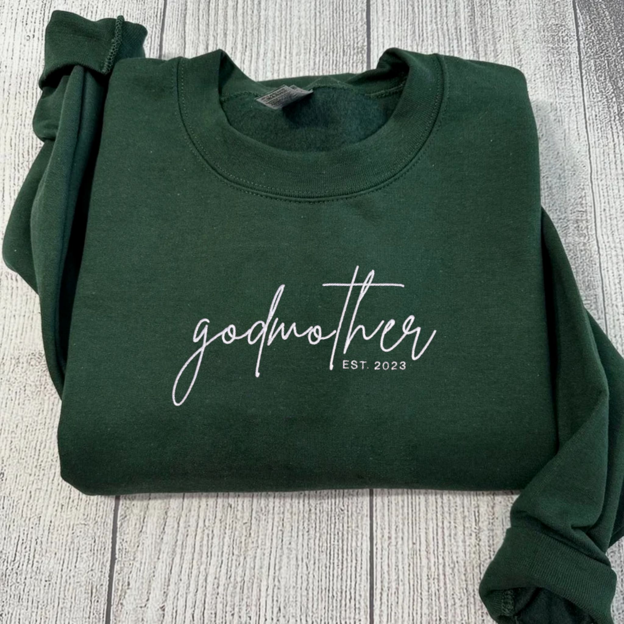 God Mother Sweatshirt With Personalized Embroidered EST, Kids Names On Sleeve, Best Godmother Gifts From Godchild em1