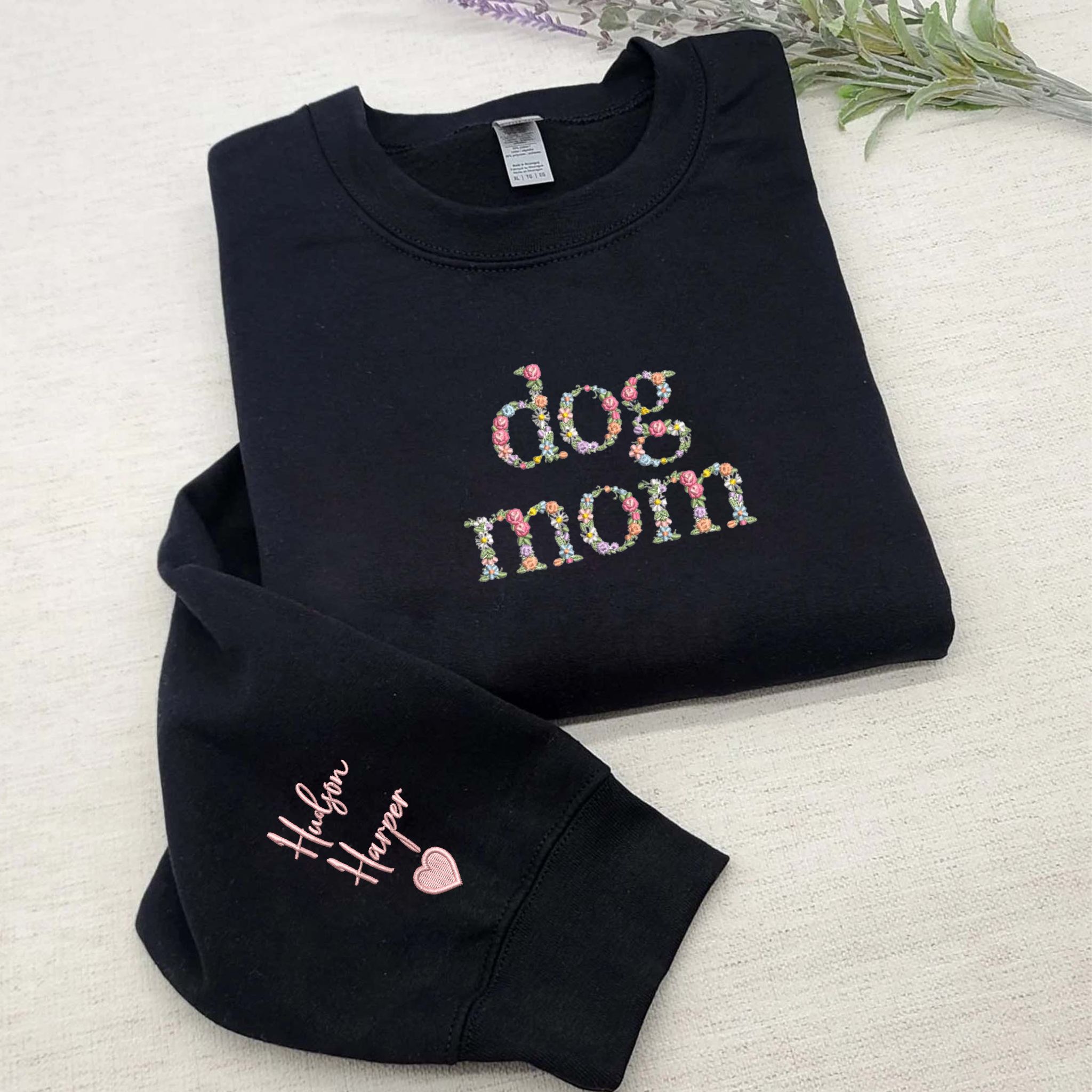 Custom Embroidered Dog Mom Sweatshirt, Personalized Crewneck With Icon, Gift For Dog Owners EM3