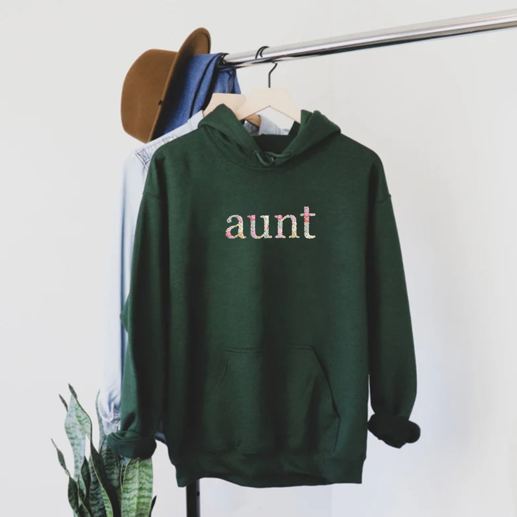 Custom Embroidered Hoodie For Aunt, Personalized Hood With Initial On Sleeve, Unique Gift For Aunt EM2