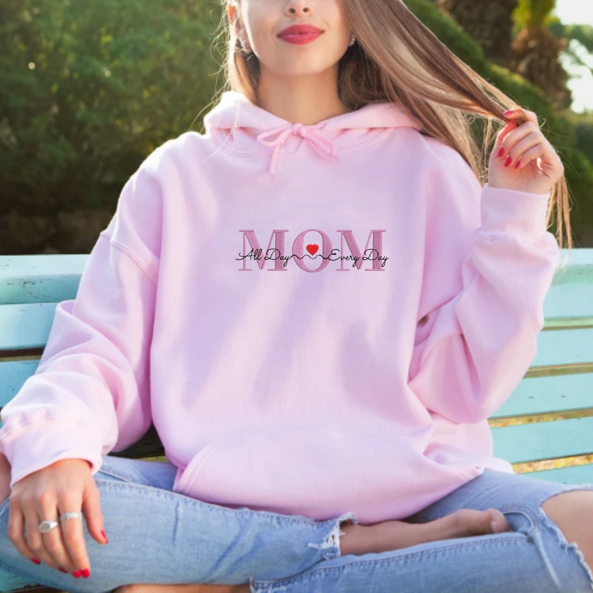 Custom Embroidered Mom With Kid Name Hoodie, Personalized With Kid Names, Mother's Day Gift Idea EM2