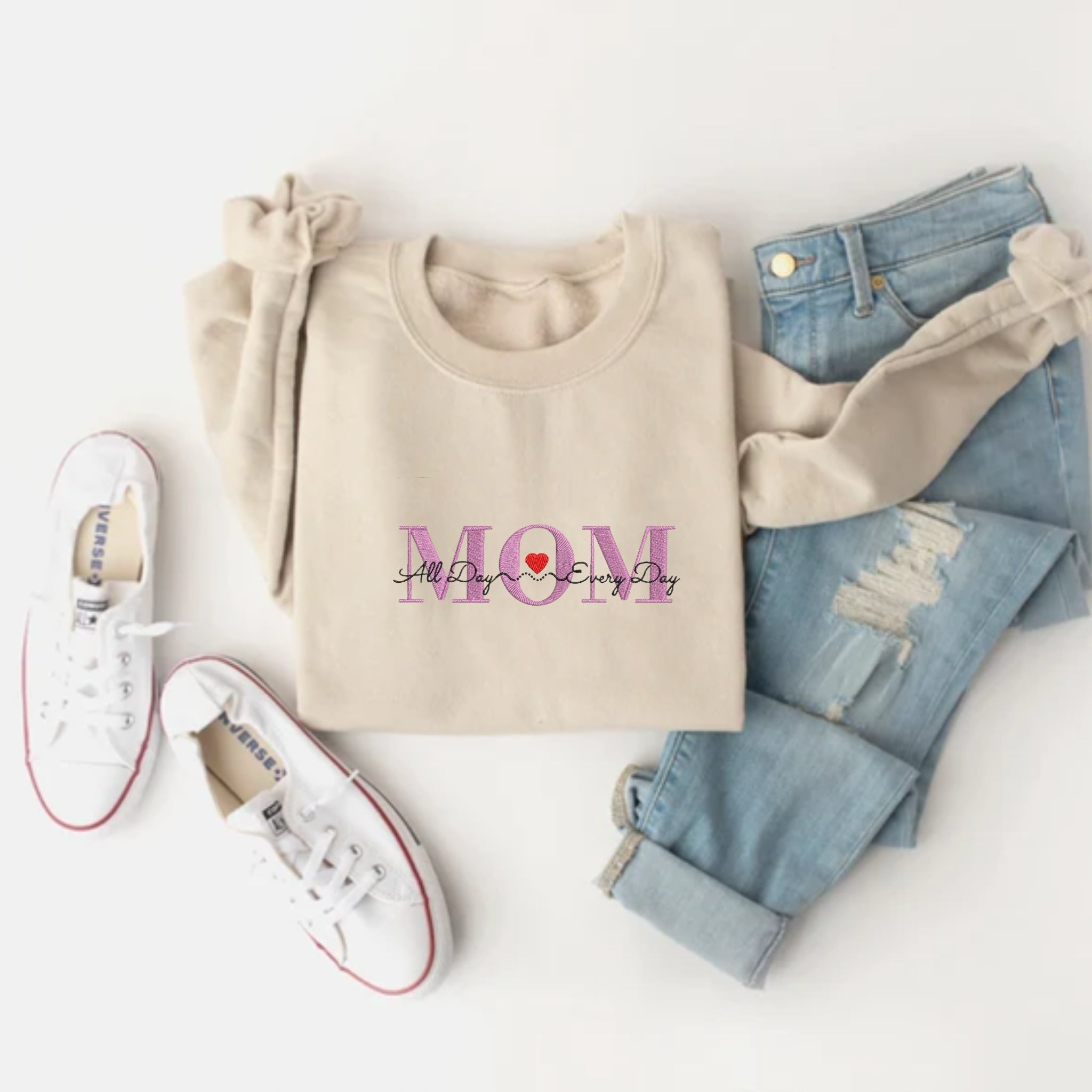 Custom Embroidered Mom With Kid Name Sweatshirt, Personalized With Kid Names, Best Gift For Mom EM2