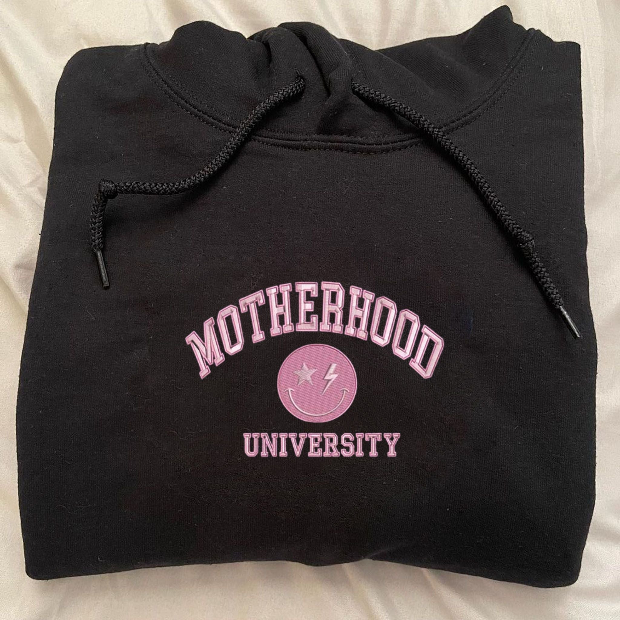 Custom Embroidered Motherhood University Hoodie, Personalized Hoodie With Icon EM3