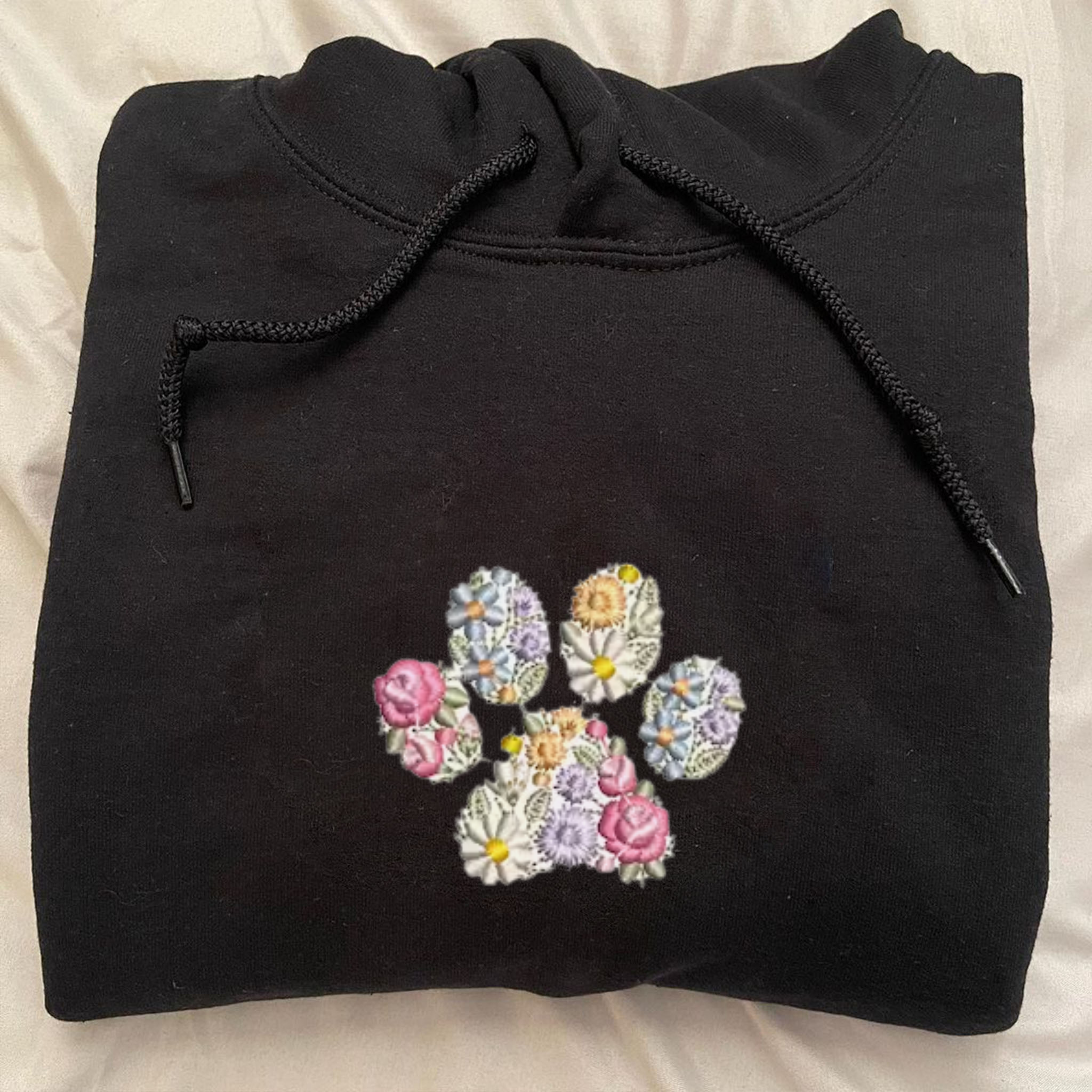 Custom Embroidered Pet Paw Hoodie, Floral Embroidered Letters Hoodie, Best Gift For Pet Owner EM3