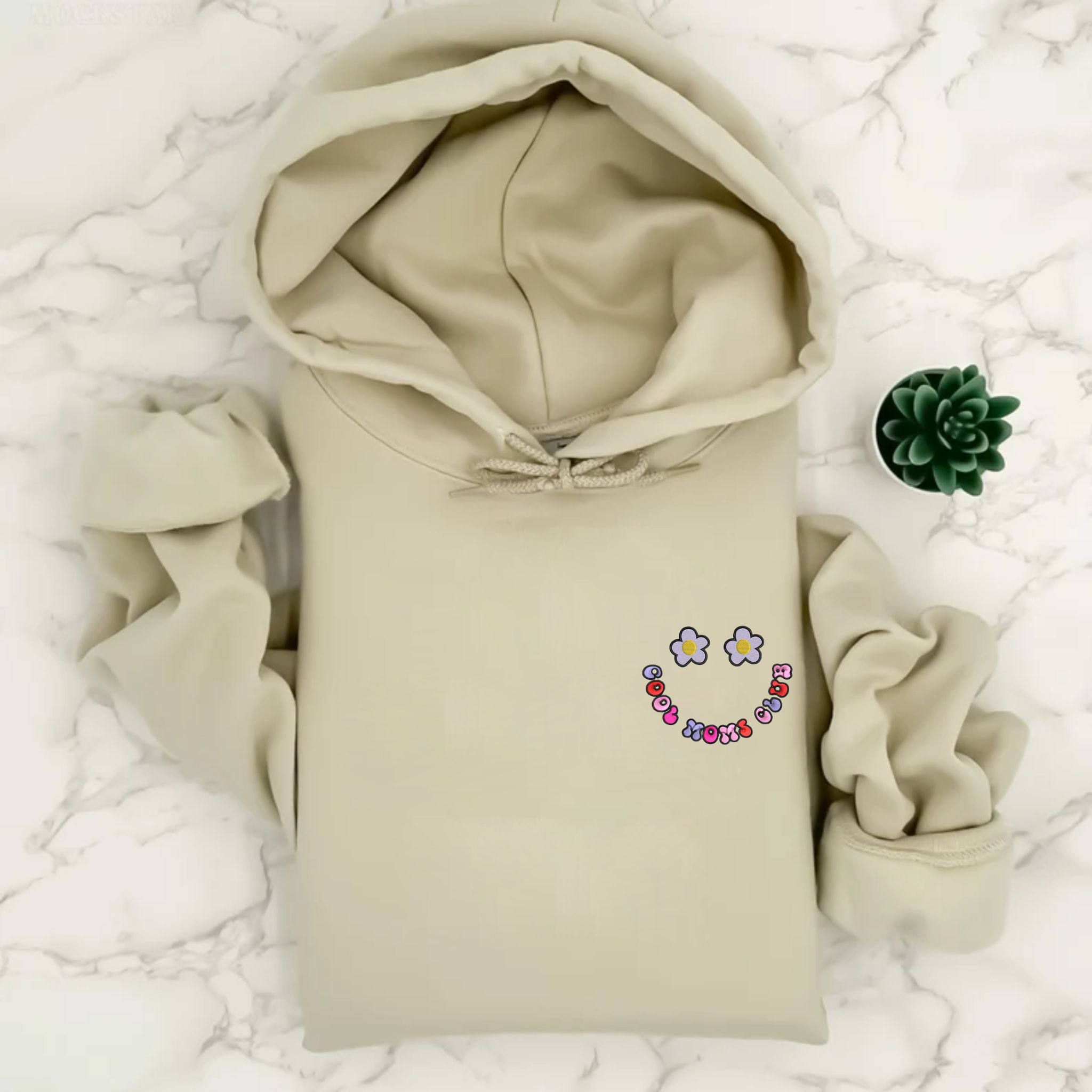 Custom Embroidered Smiley Face Cool Mom Club Hoodie, Personalized Hoodie With Icon Or Initial On Sleeve EM5