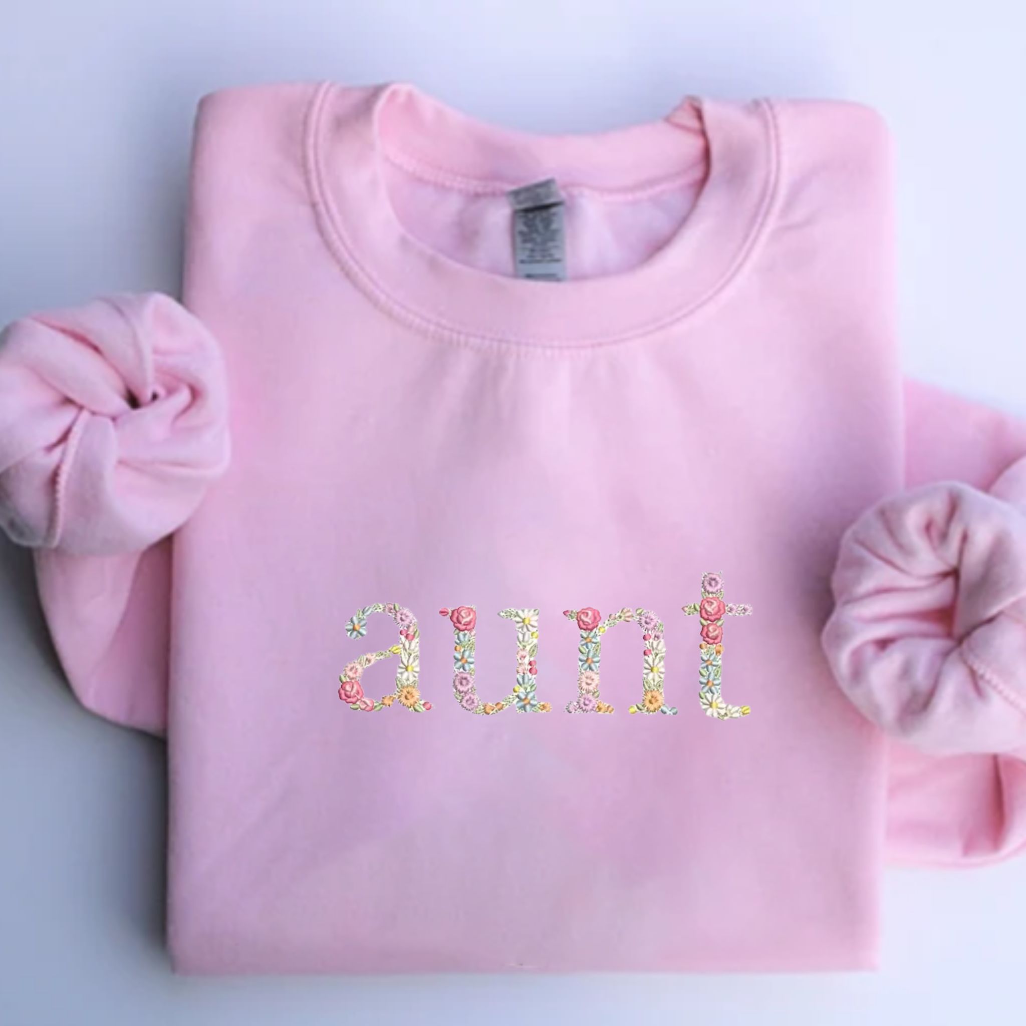 Custom Embroidered Sweatshirt For Aunt, Personalized Crewneck With Initial On Sleeve, Unique Gift For Aunt EM2