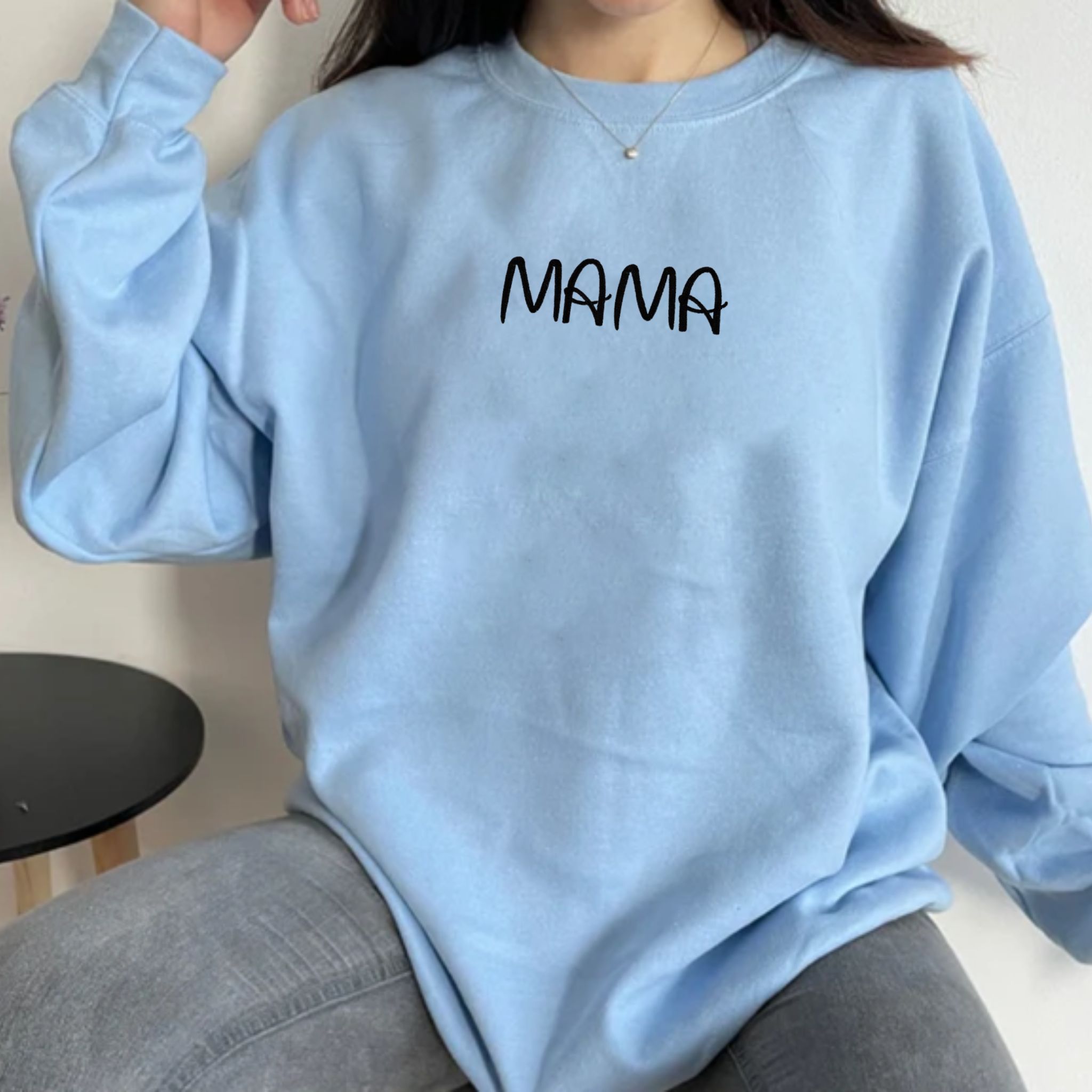 Custom Embroidered Sweatshirt for Mama, Personalized Sleeve Crewneck, Best Gift For Mother Day's em1