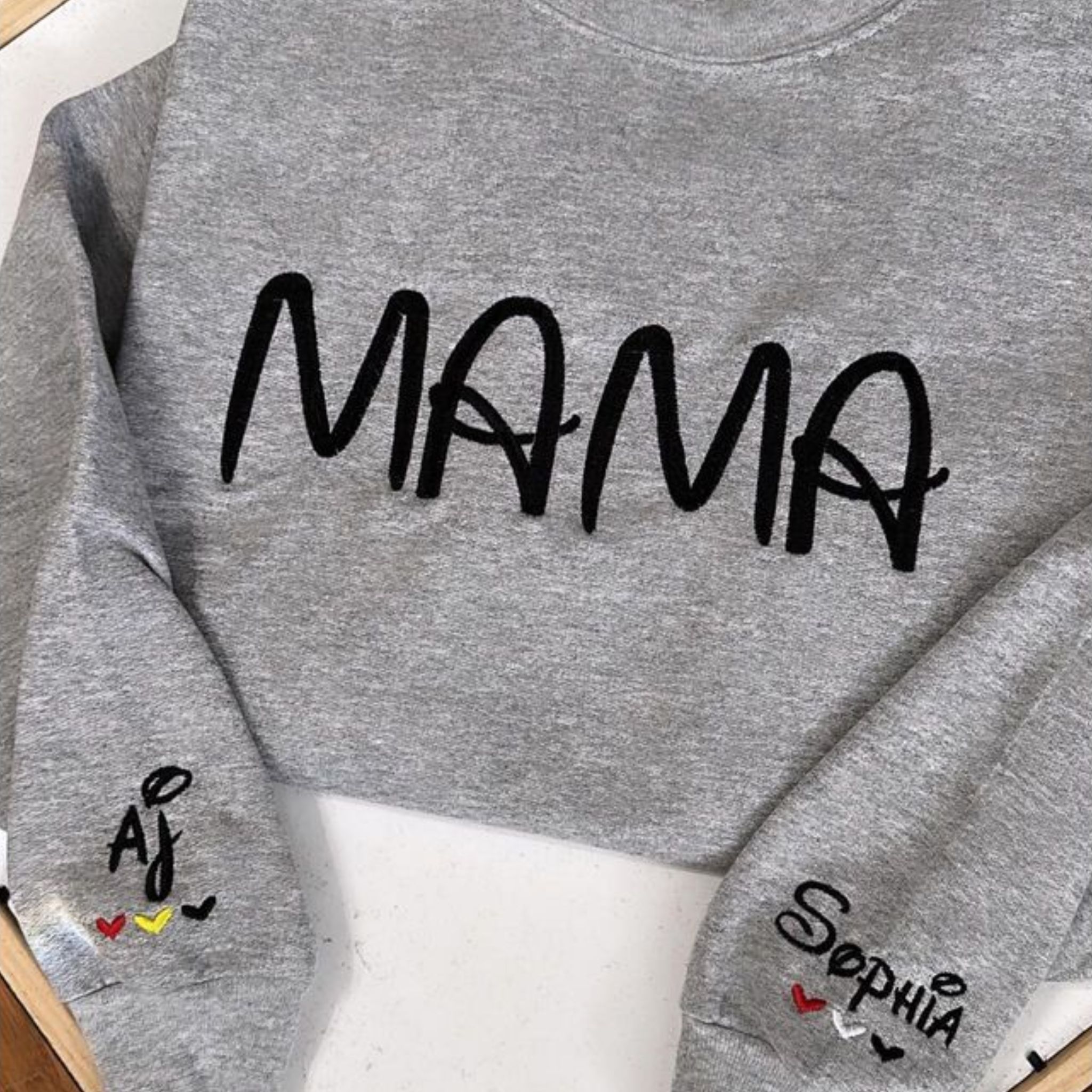 Custom Embroidered Sweatshirt for Mama, Personalized Sleeve Crewneck, Best Gift For Mother Day's em1