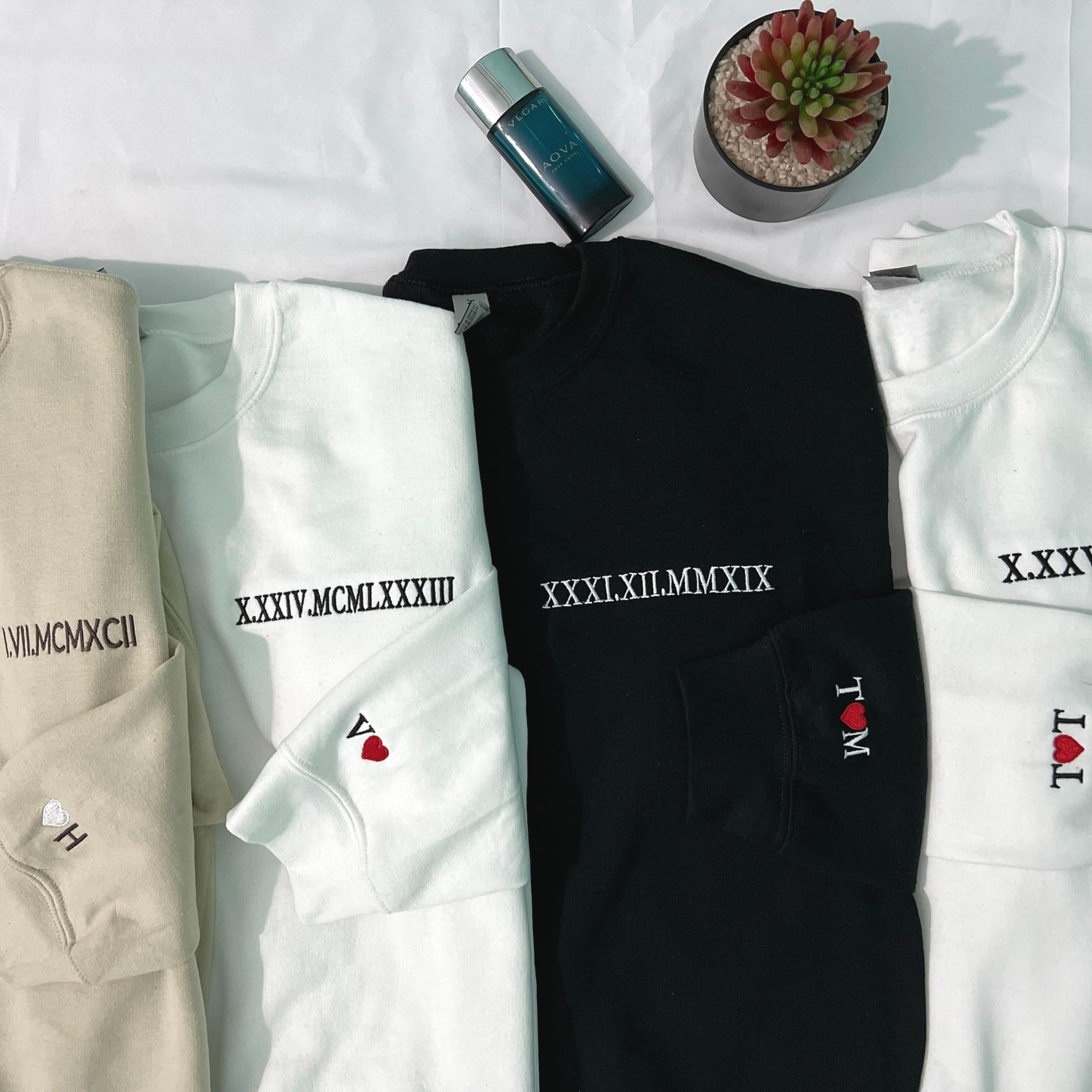 His and Hers Matching Hoodies Gift, Custom Embroidered Roman Numeral Sweatshirt, Hoodie Gift em3